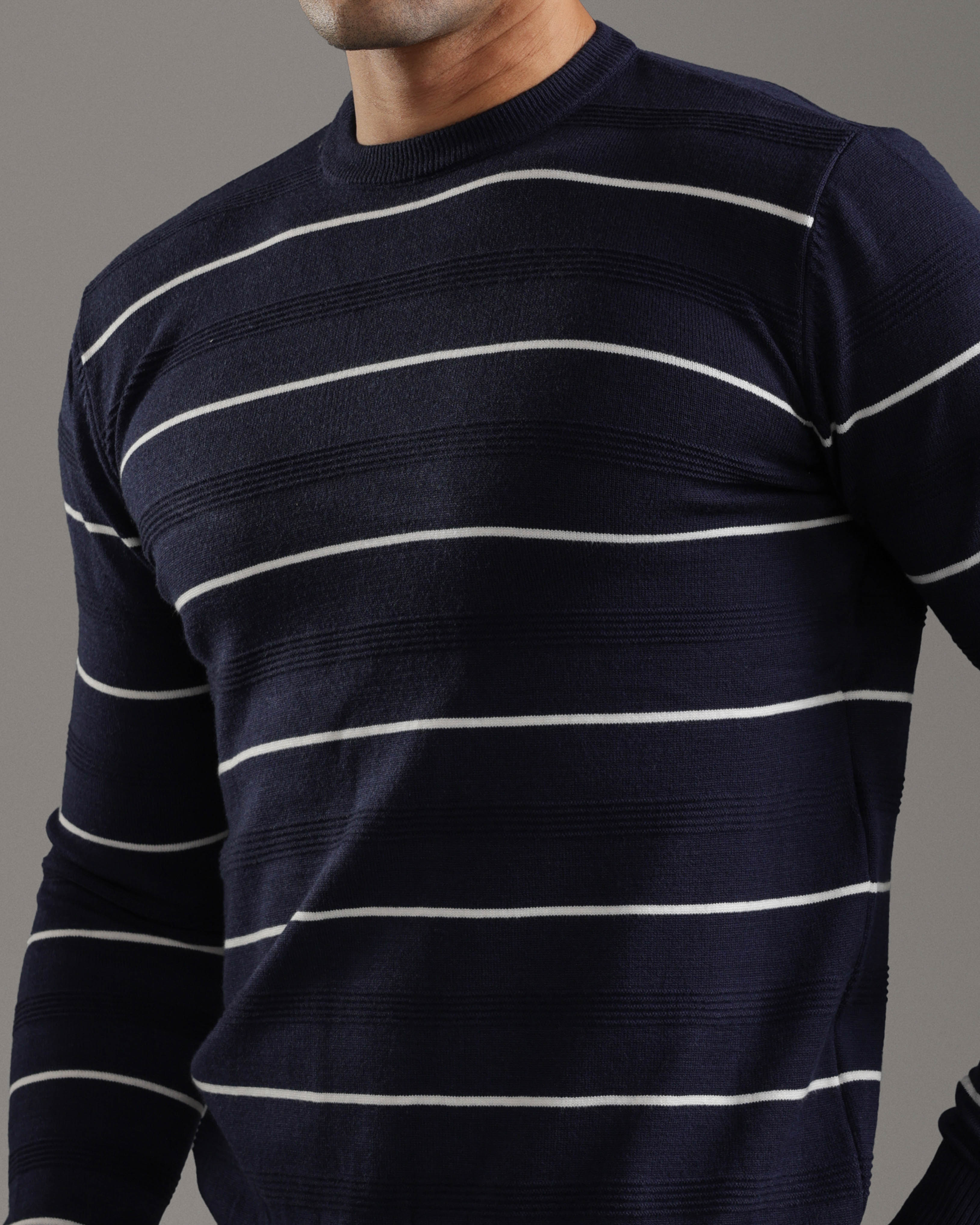 Navy Striped Knit Sweater