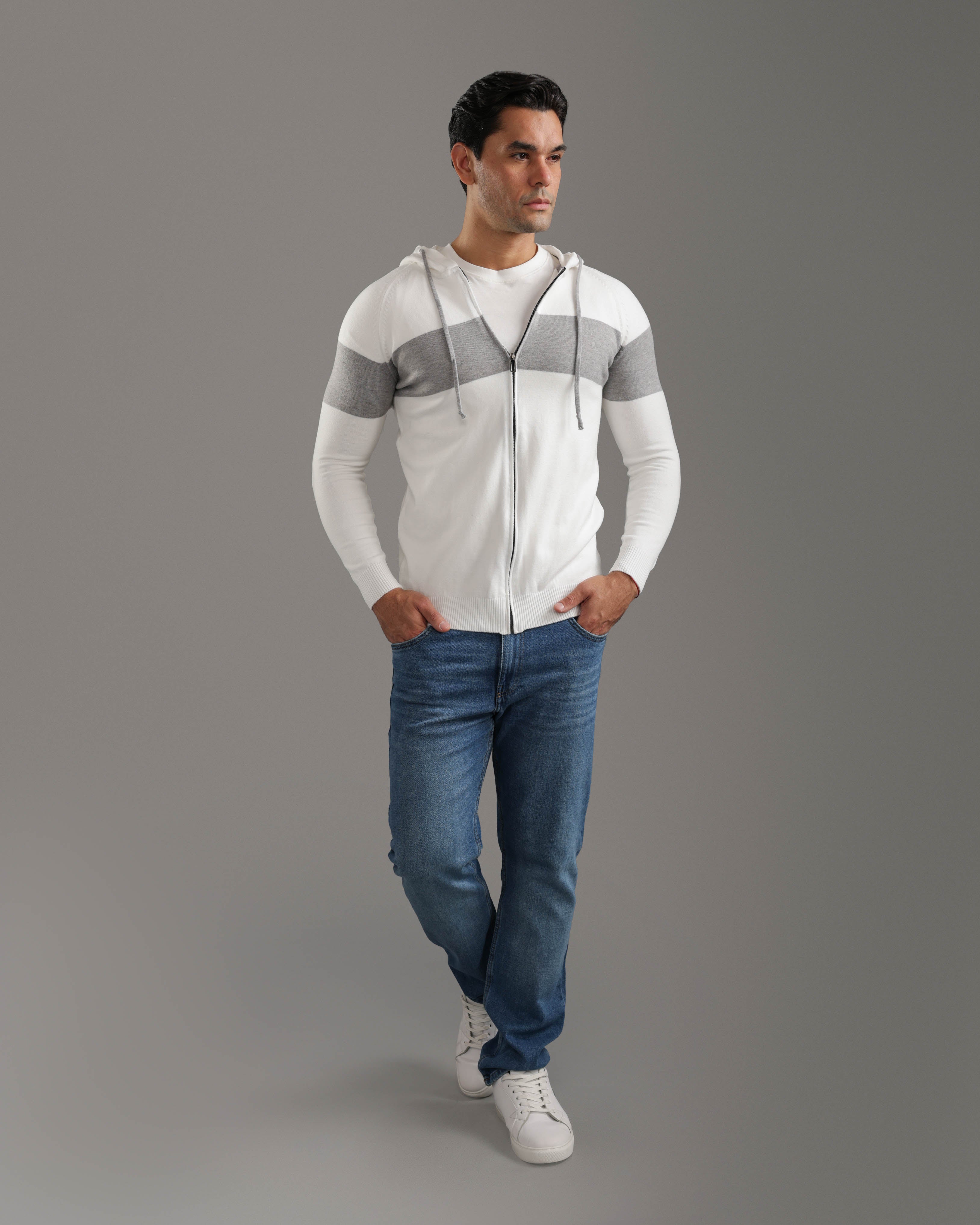 Off White Zip-Up Hoodie Knit