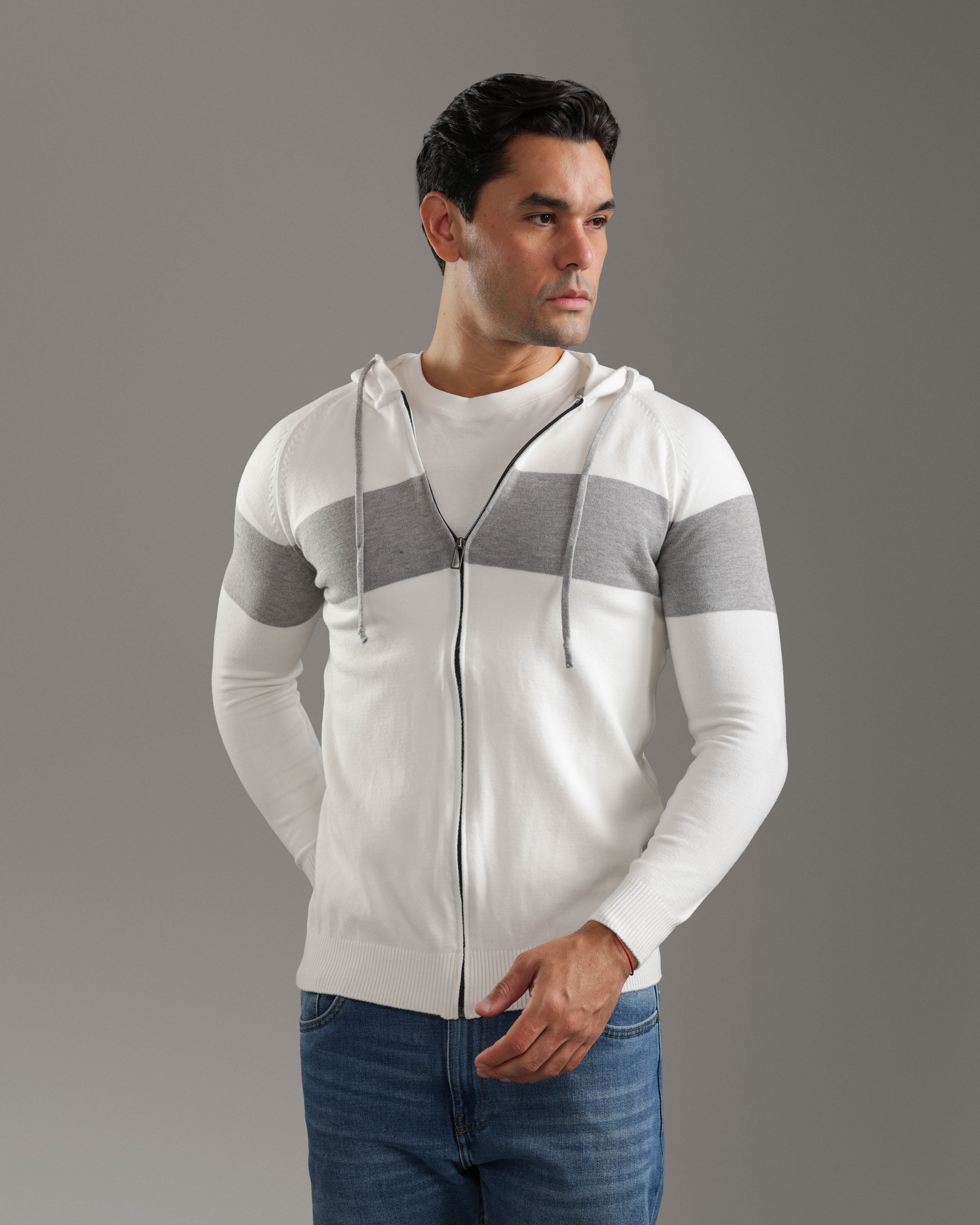 Off White Zip-Up Hoodie Knit