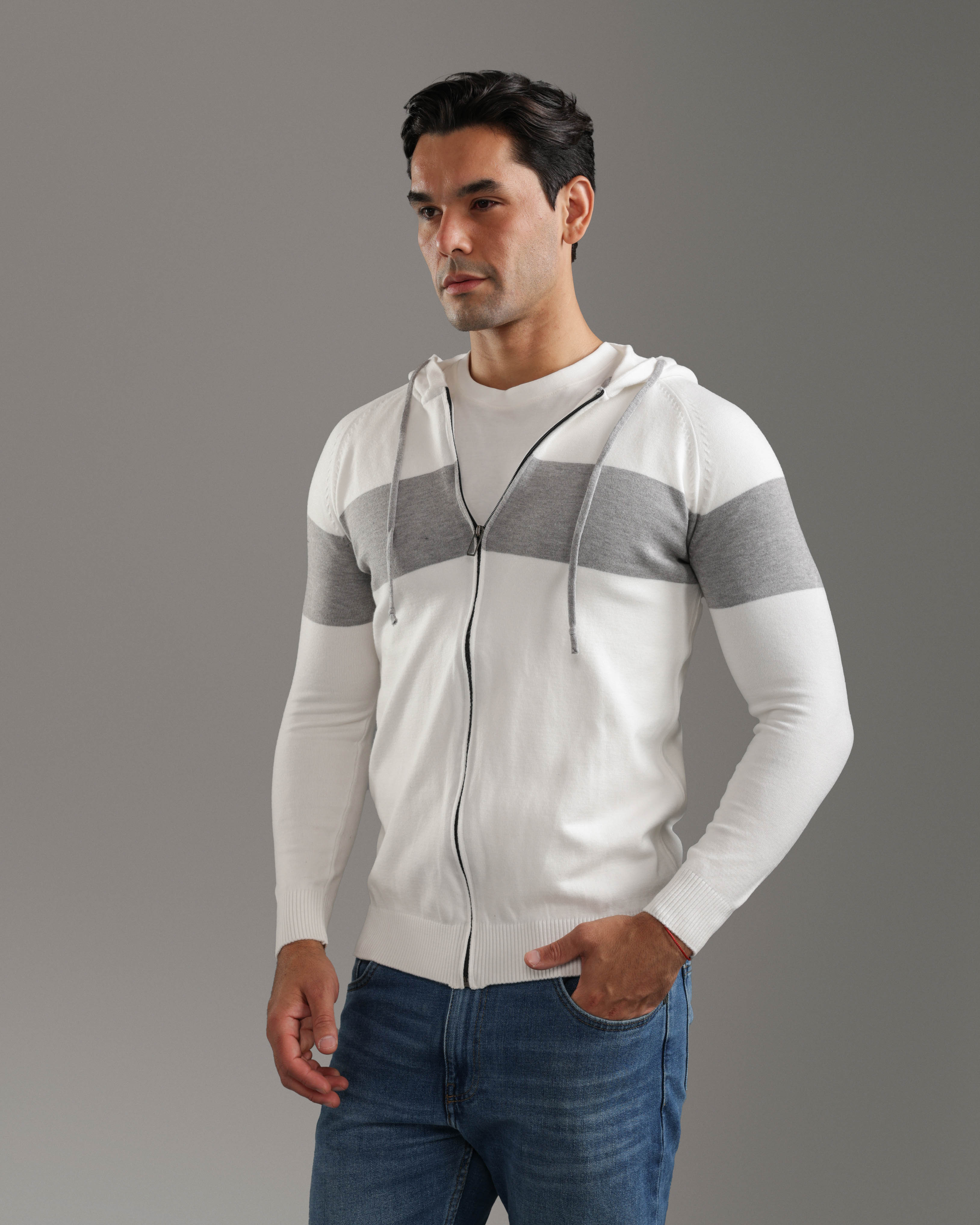 Off White Zip-Up Hoodie Knit