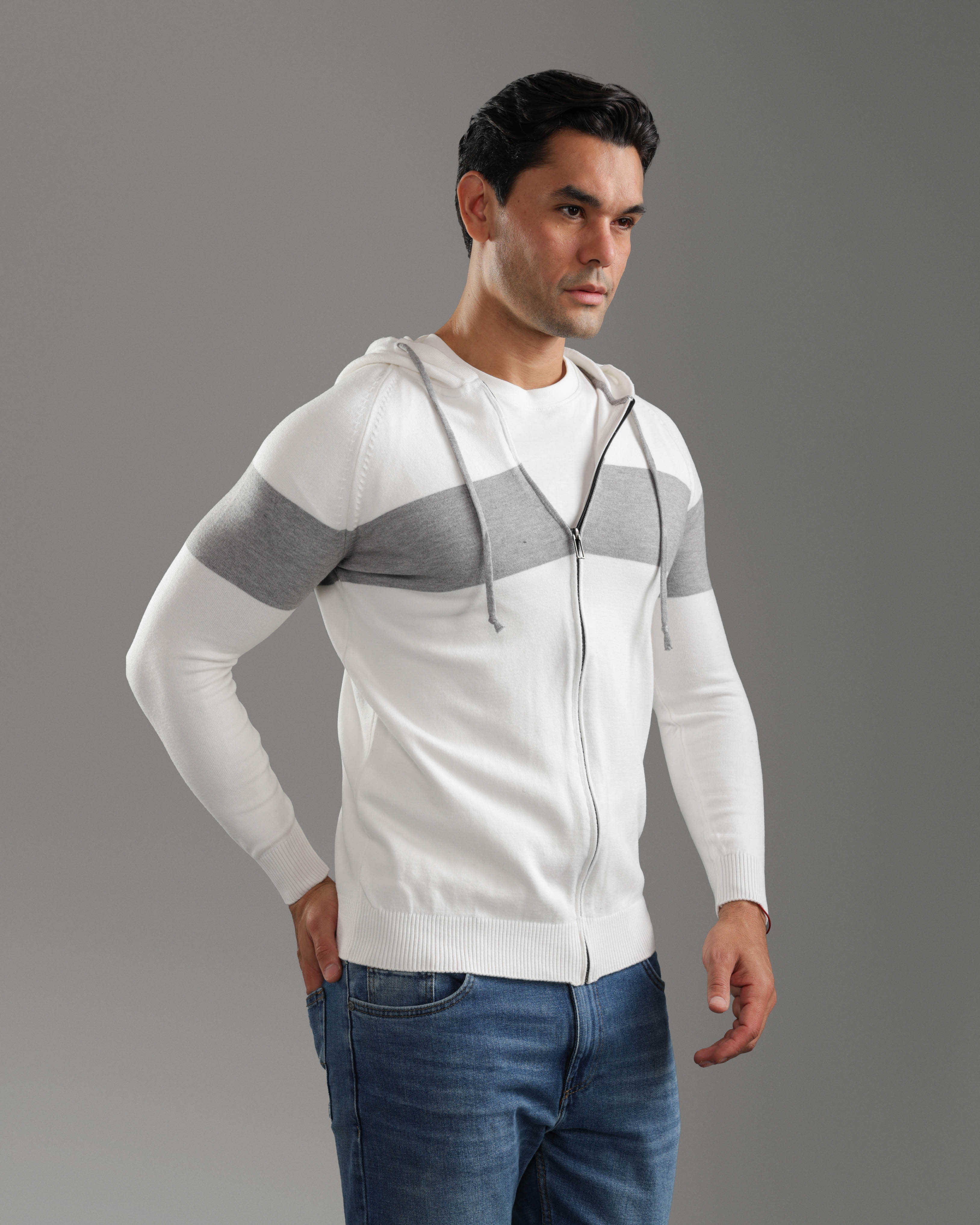 Off White Zip-Up Hoodie Knit