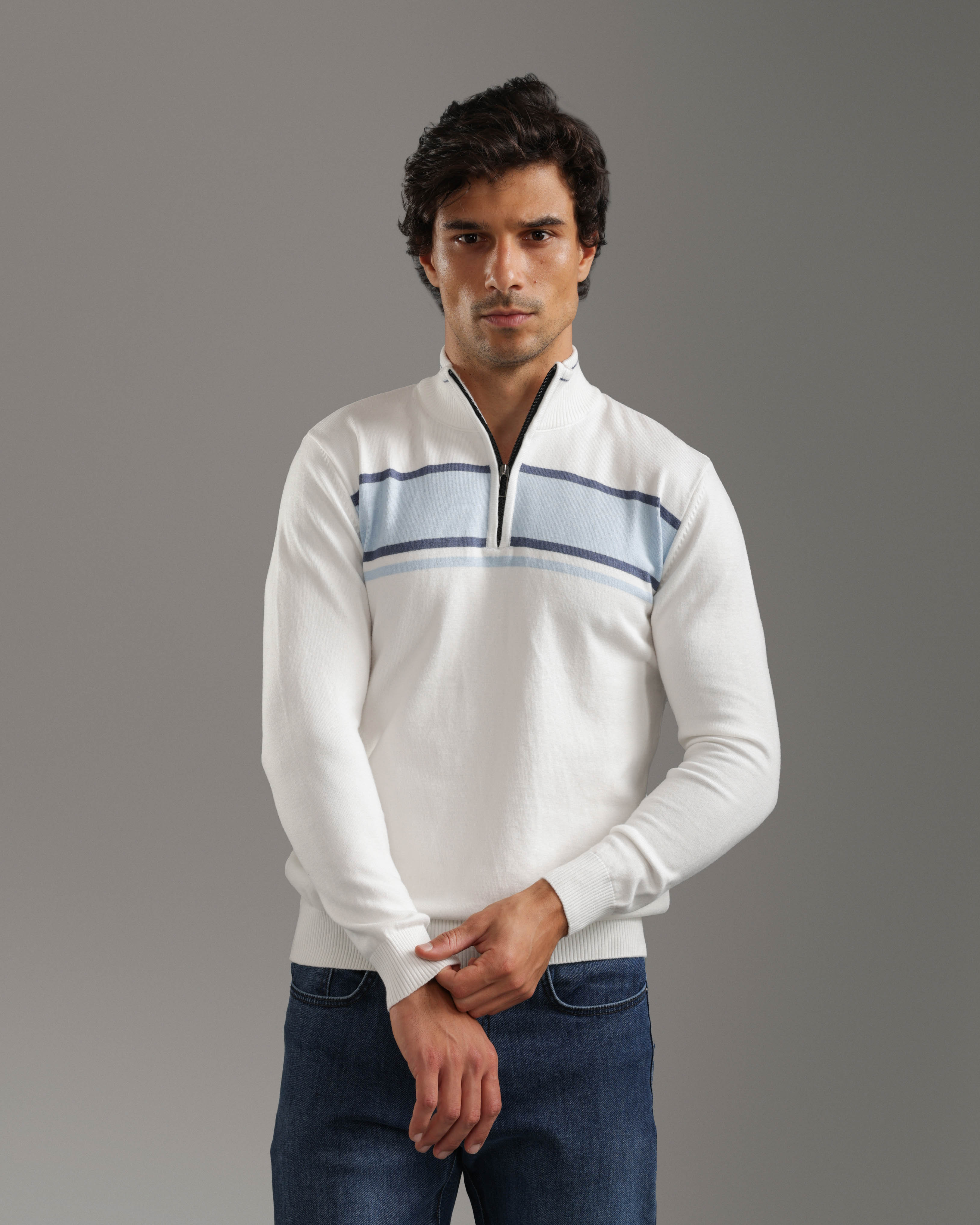 Off White Quarter-Zip Knit Sweater