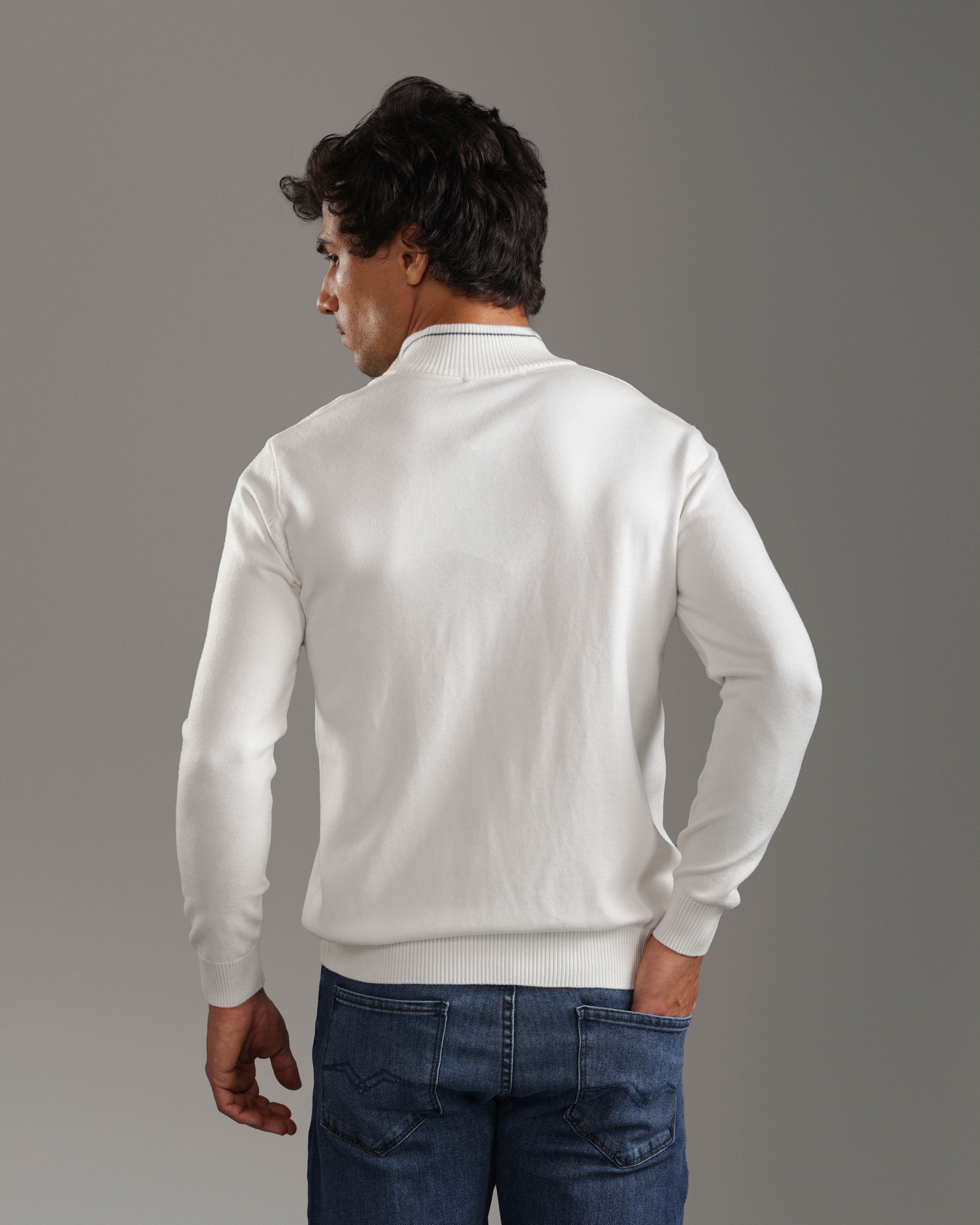 Off White Quarter-Zip Knit Sweater