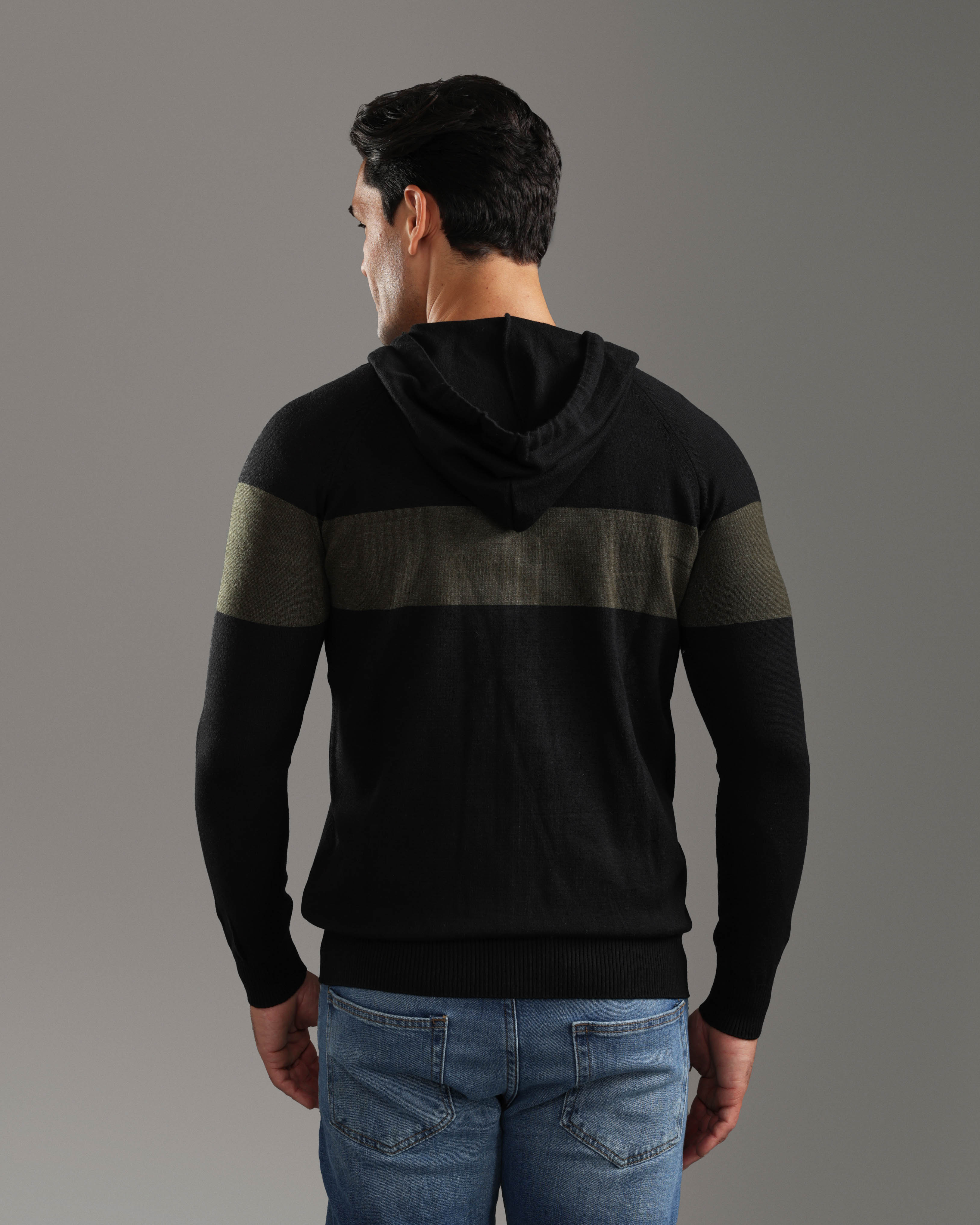 Black Zip-Up Knitted Hoodie
