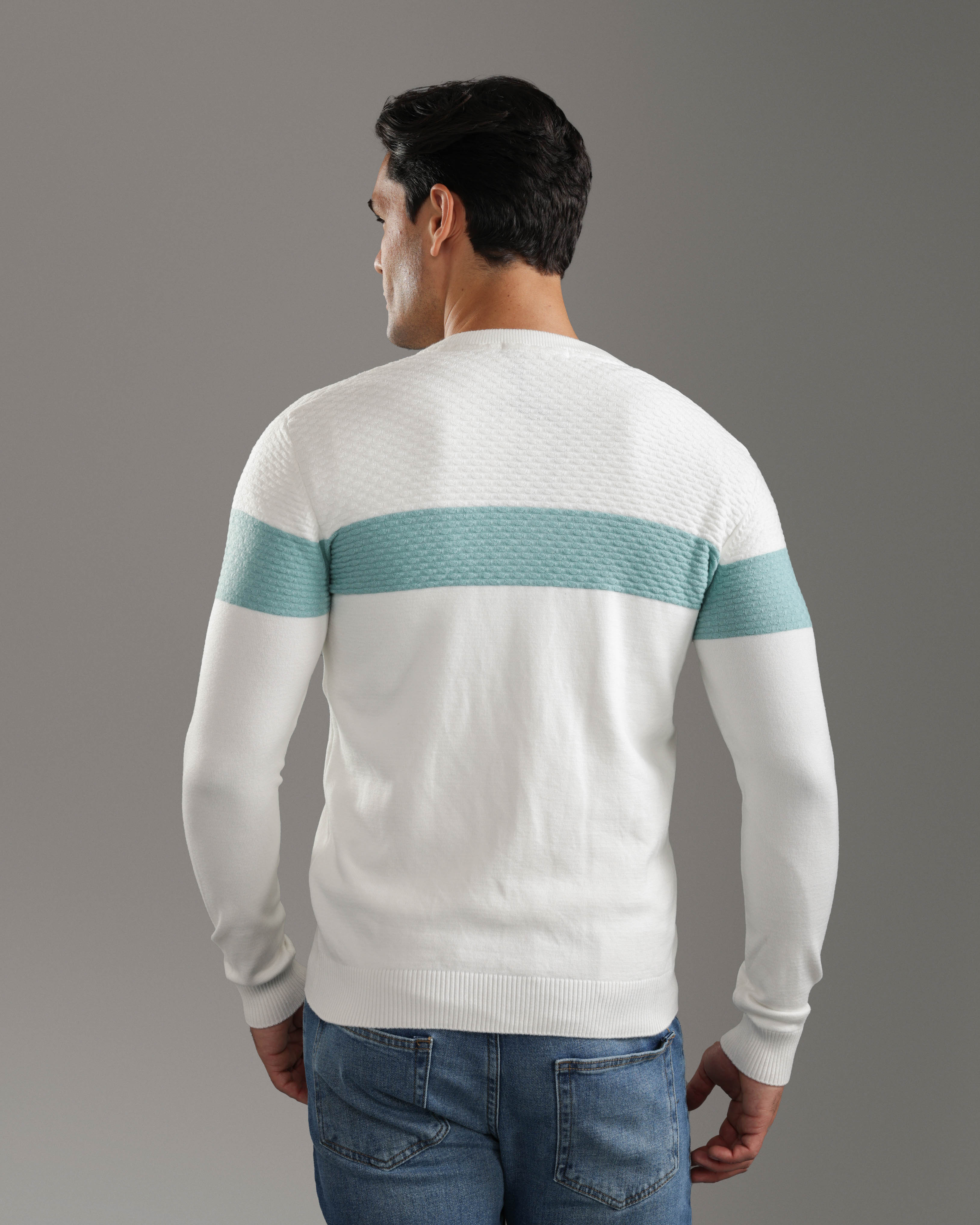 White Textured Zip-Up Sweater