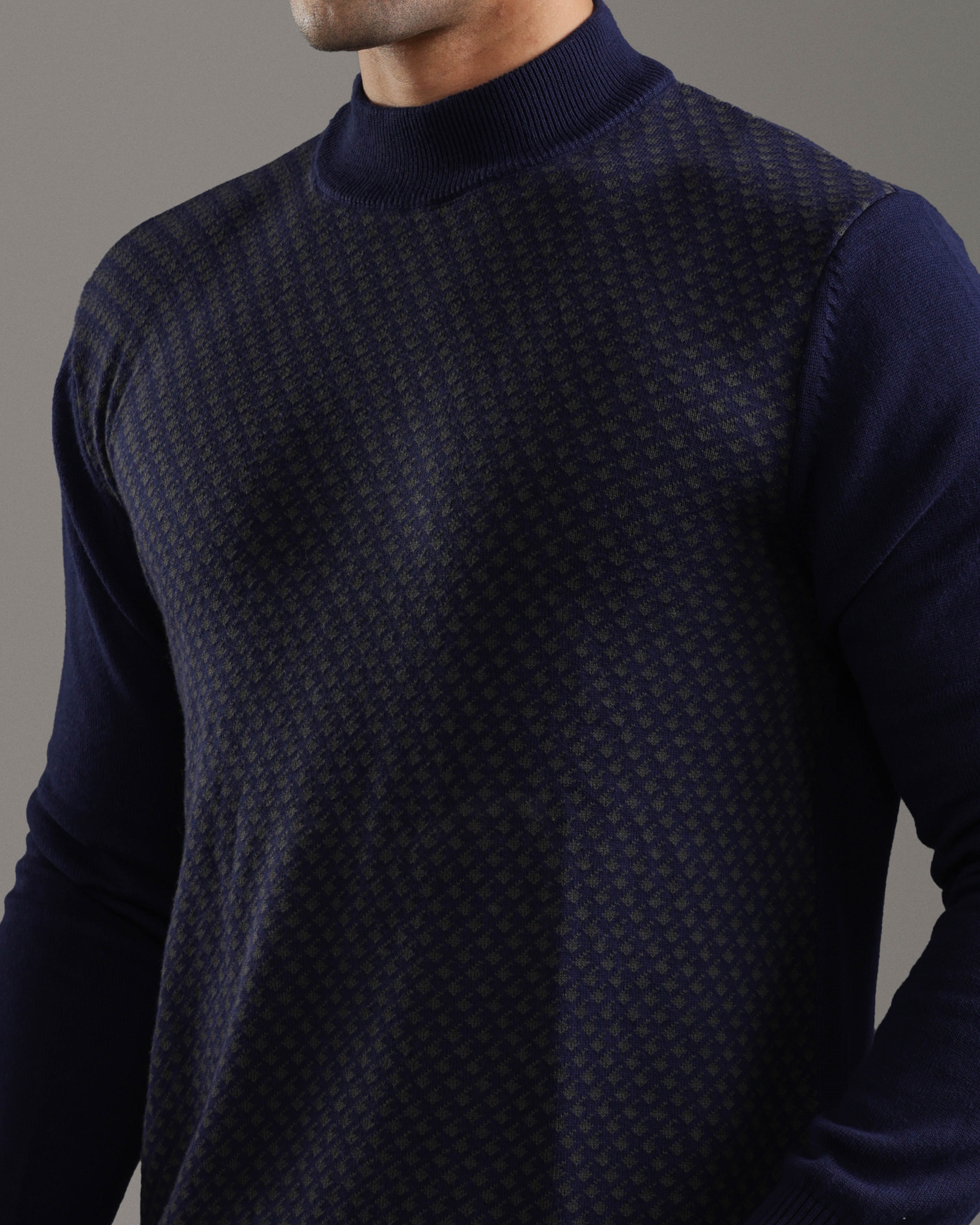 Navy Blue Geometric Knit Sweater