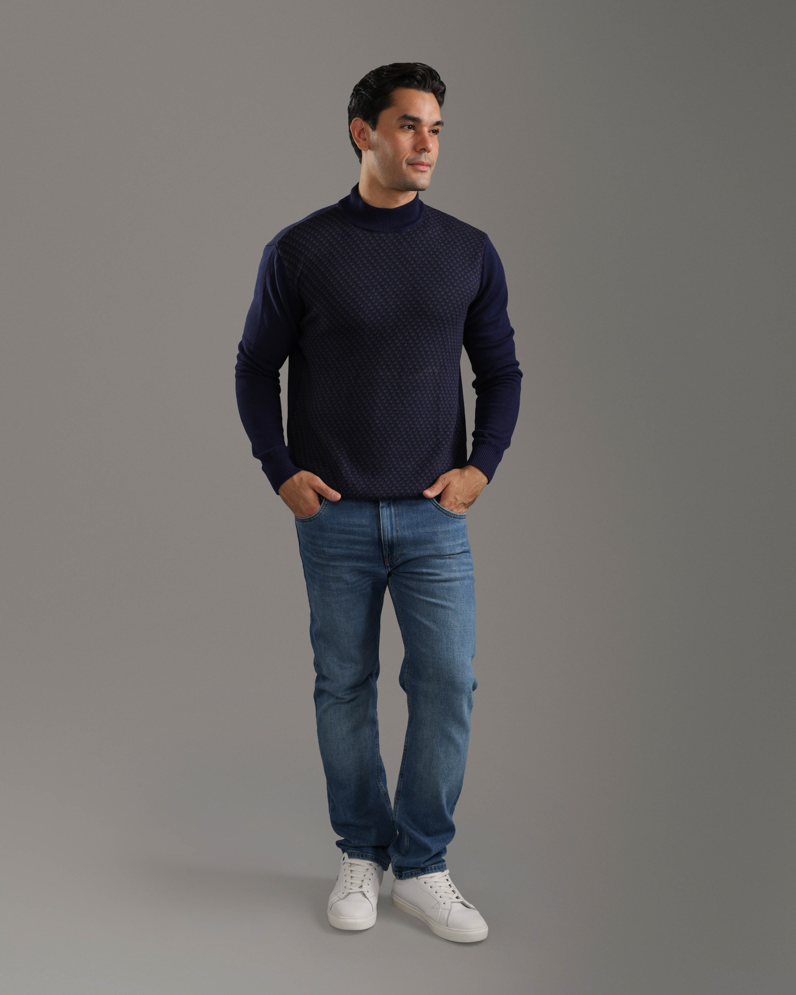 Navy Blue Geometric Knit Sweater