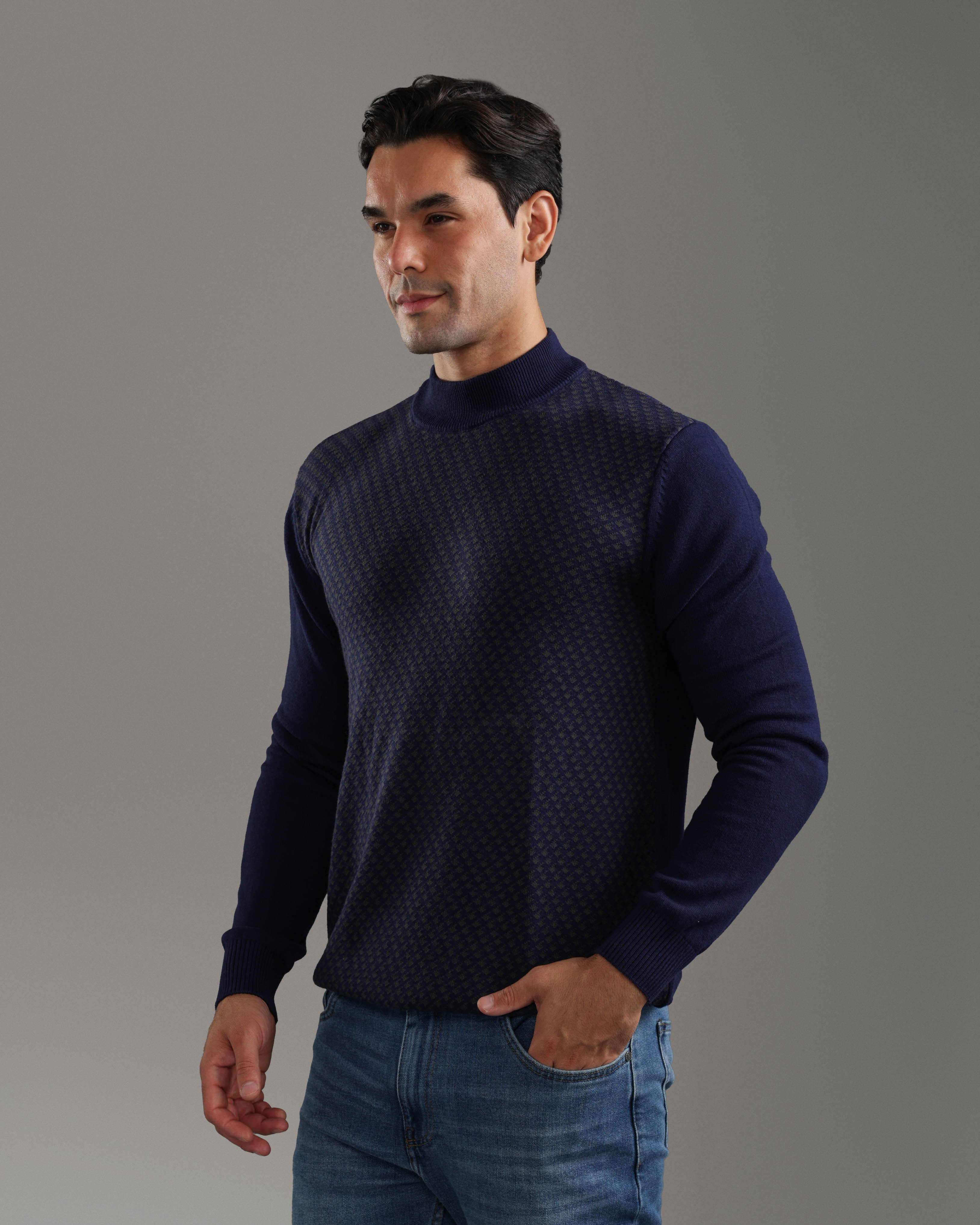 Navy Blue Geometric Knit Sweater