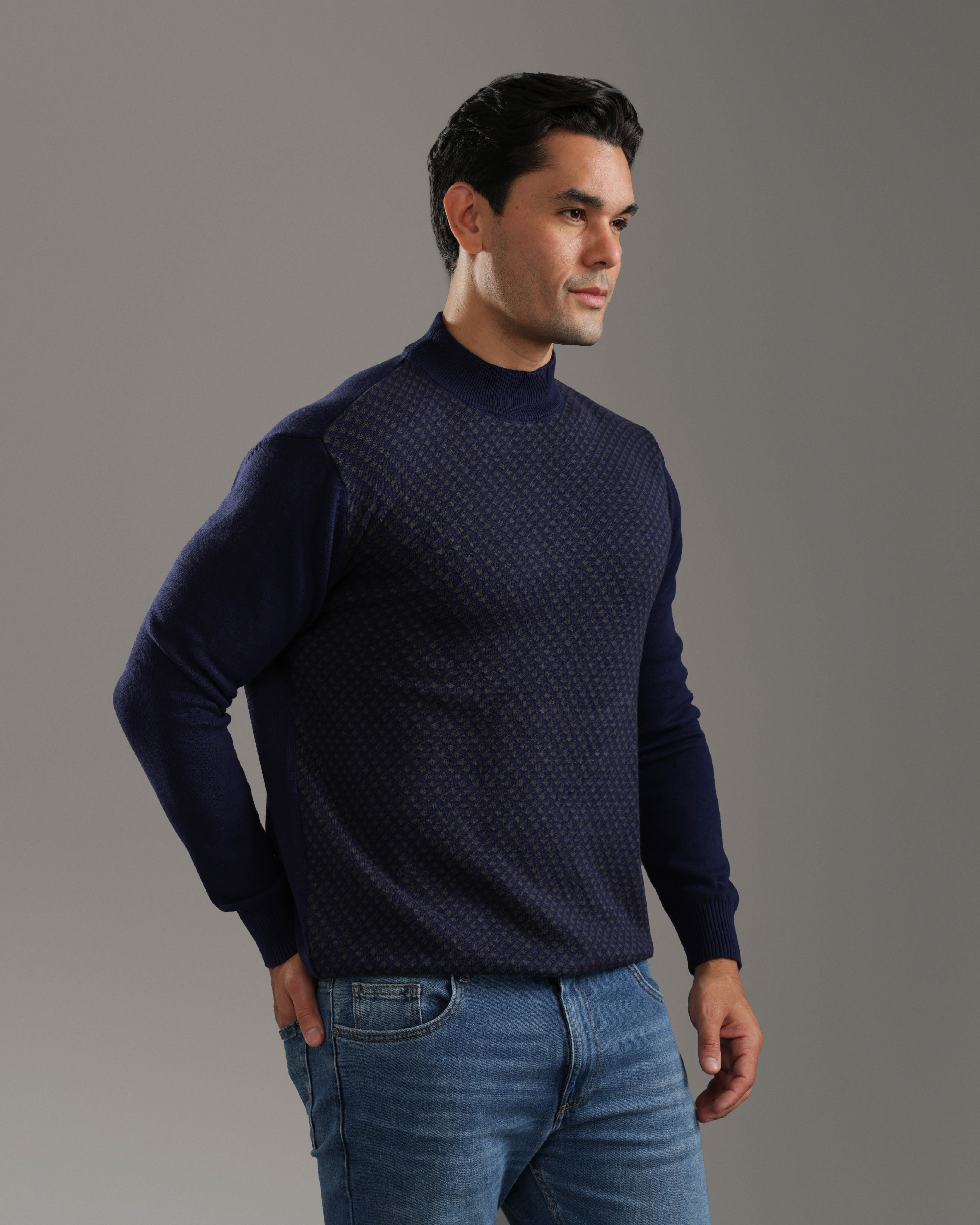 Navy Blue Geometric Knit Sweater