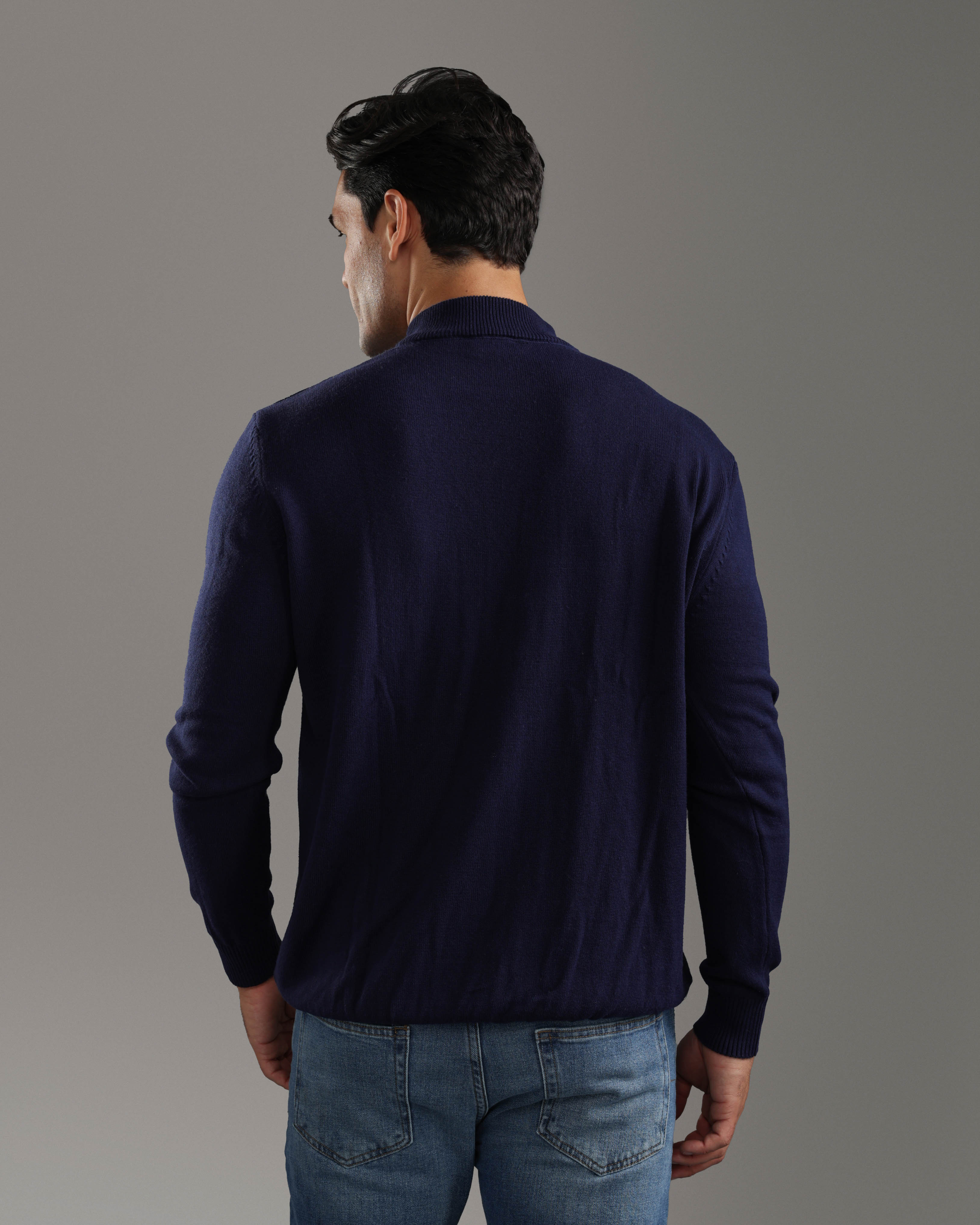 Navy Blue Geometric Knit Sweater