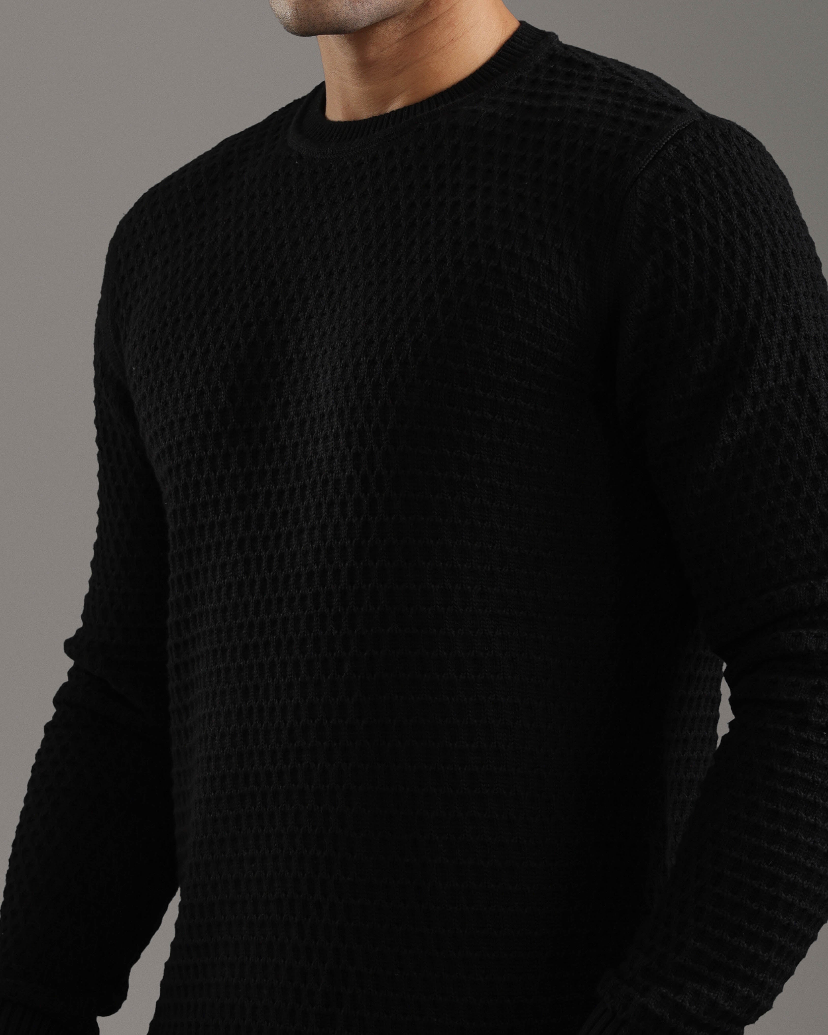 Black Textured Knit Sweater