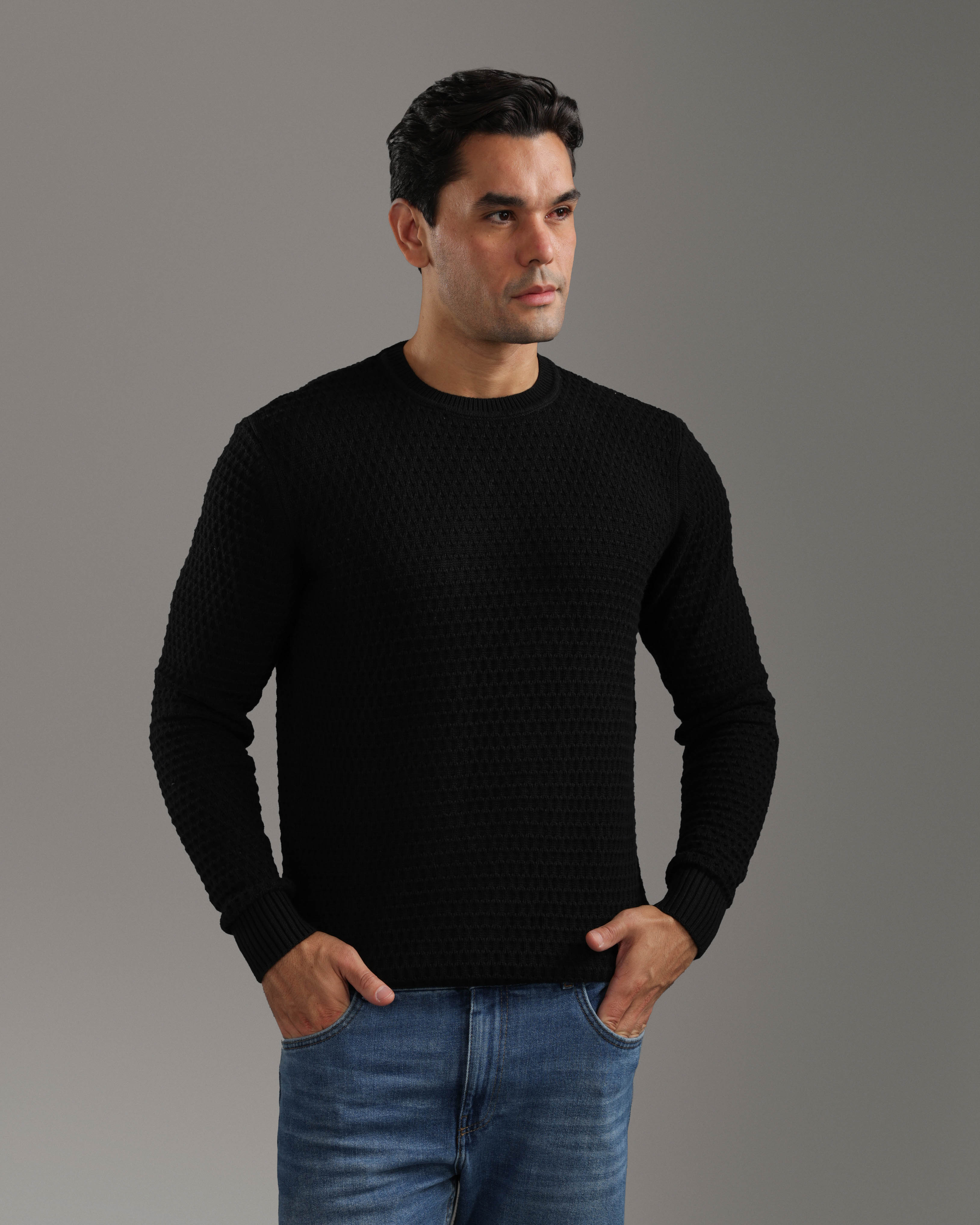 Black Textured Knit Sweater