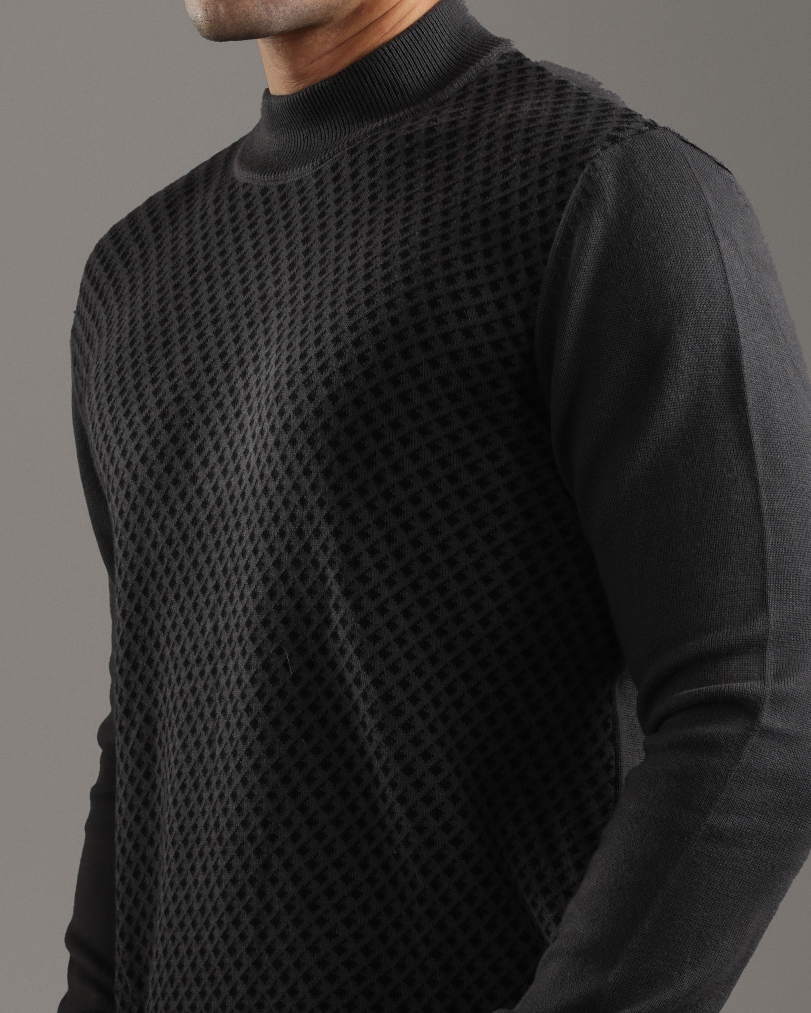 Charcoal Textured High-Neck Sweater