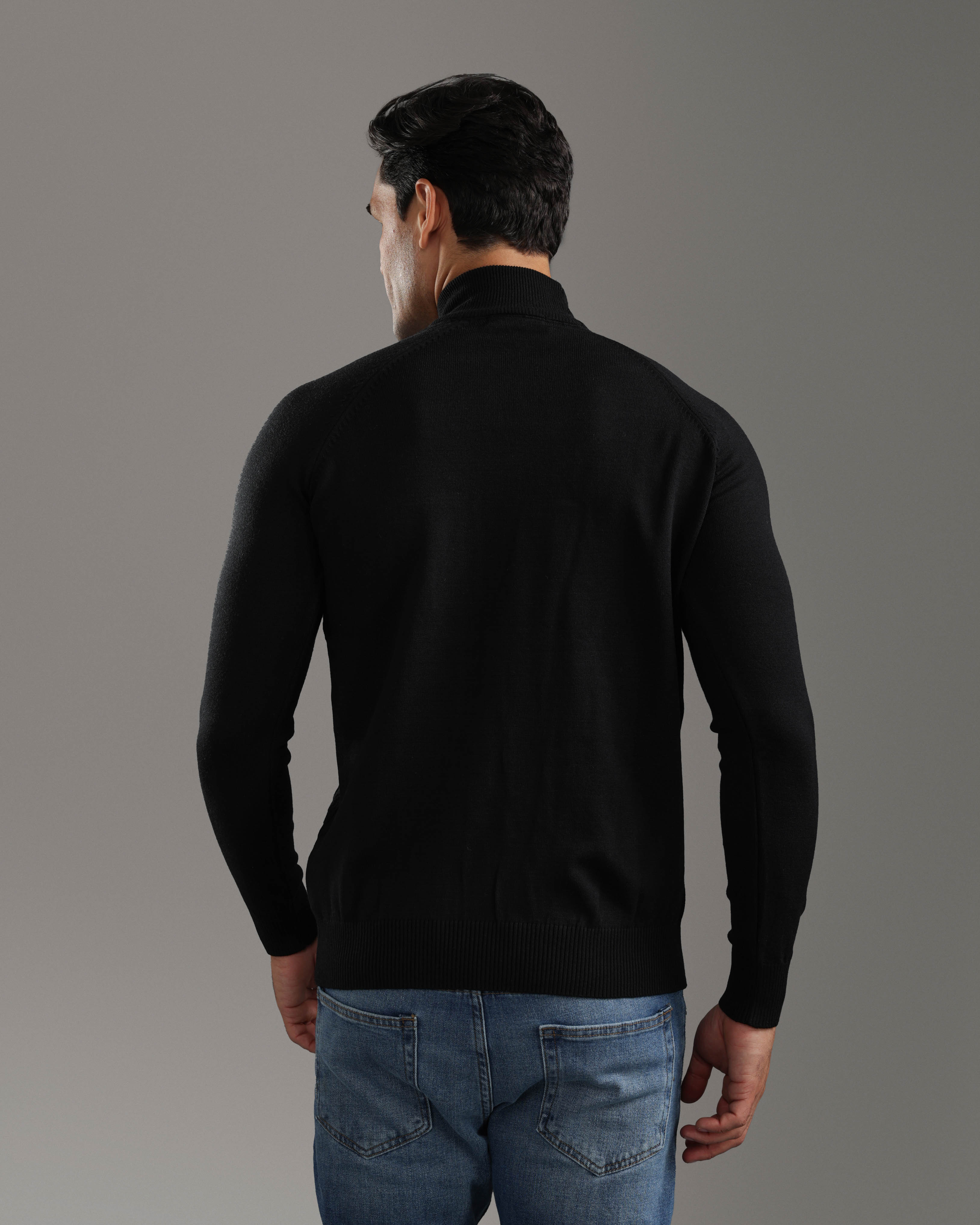Black Cable-Knit High-Neck Sweater
