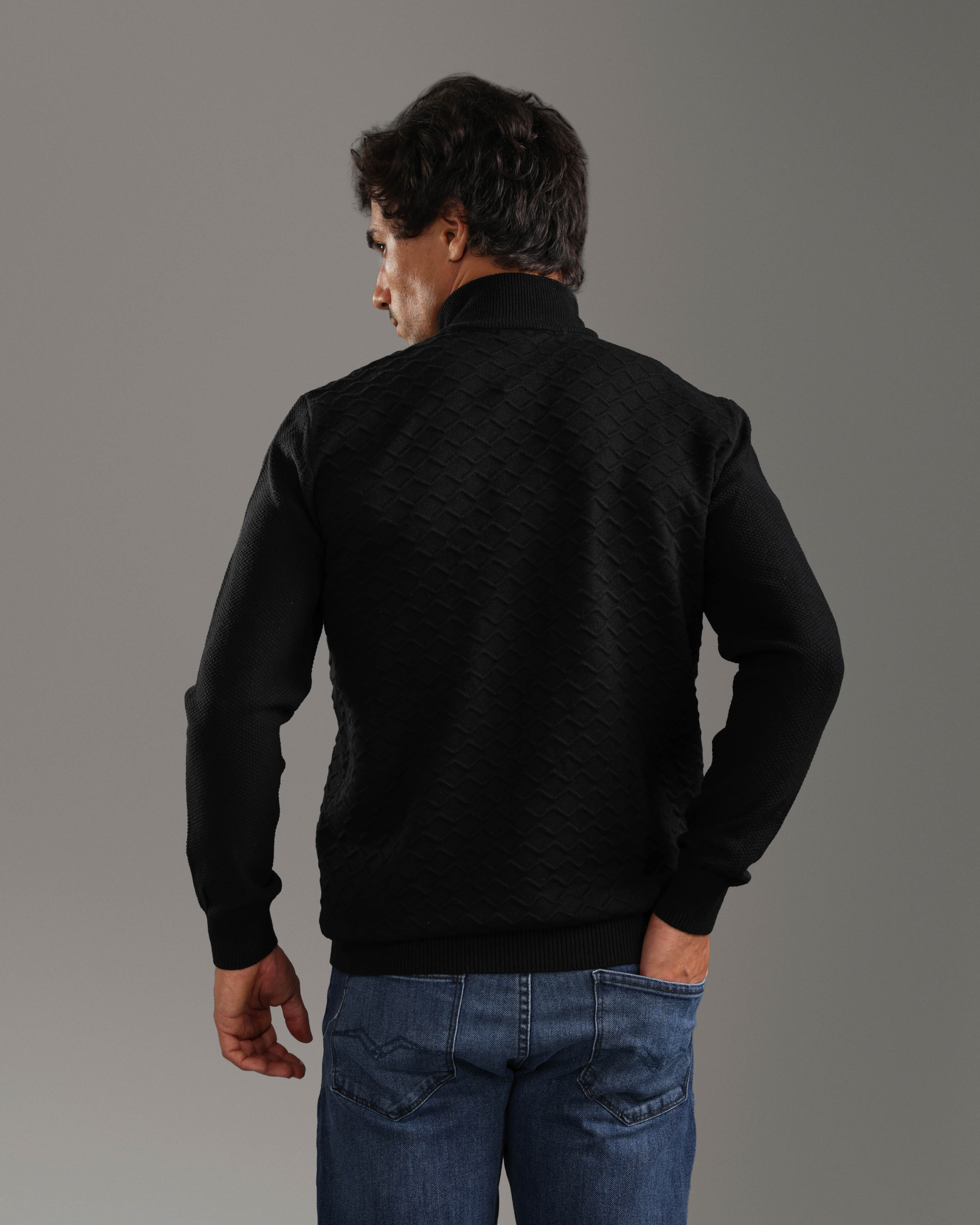 Black Textured High-Neck Sweater