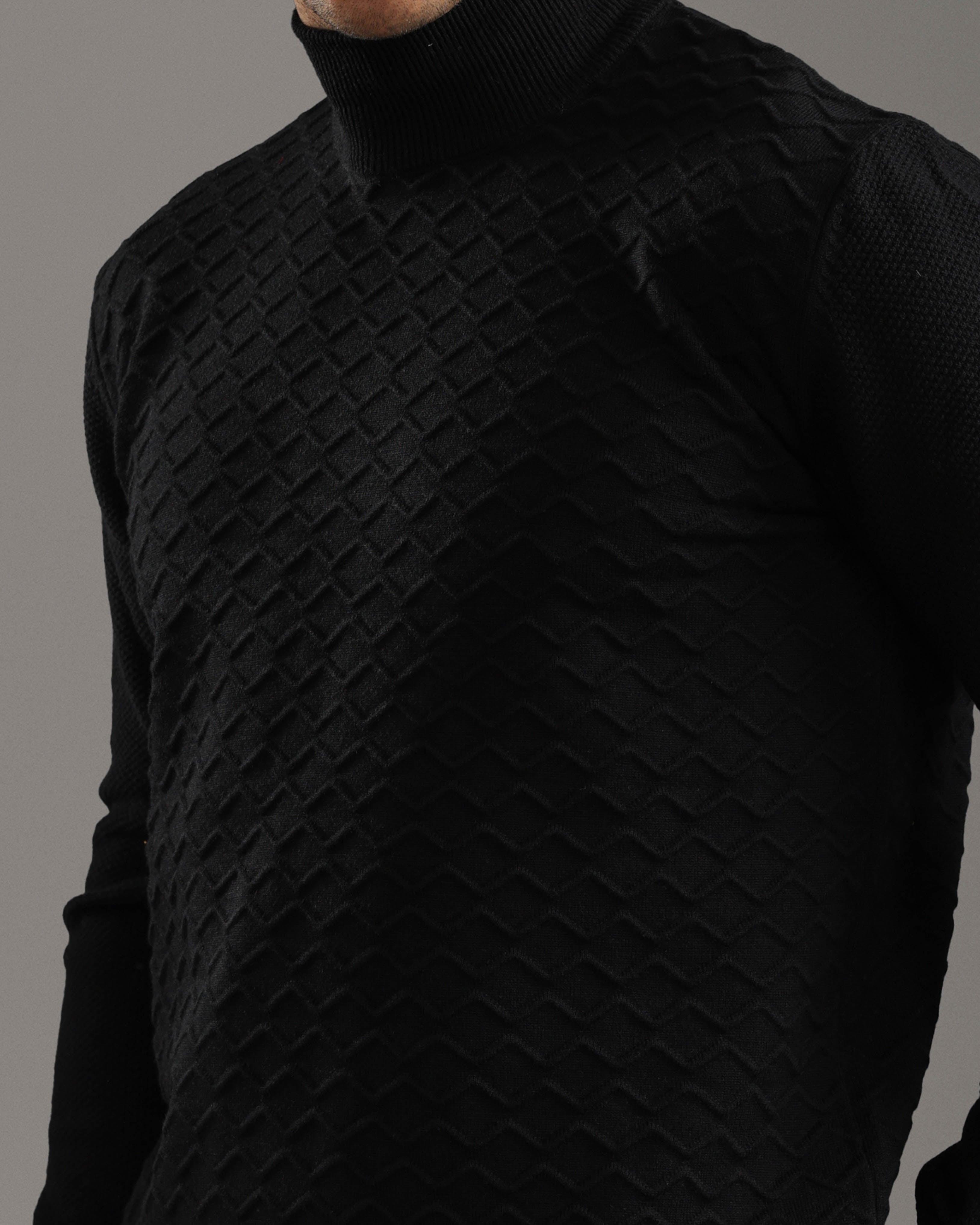 Black Textured High-Neck Sweater