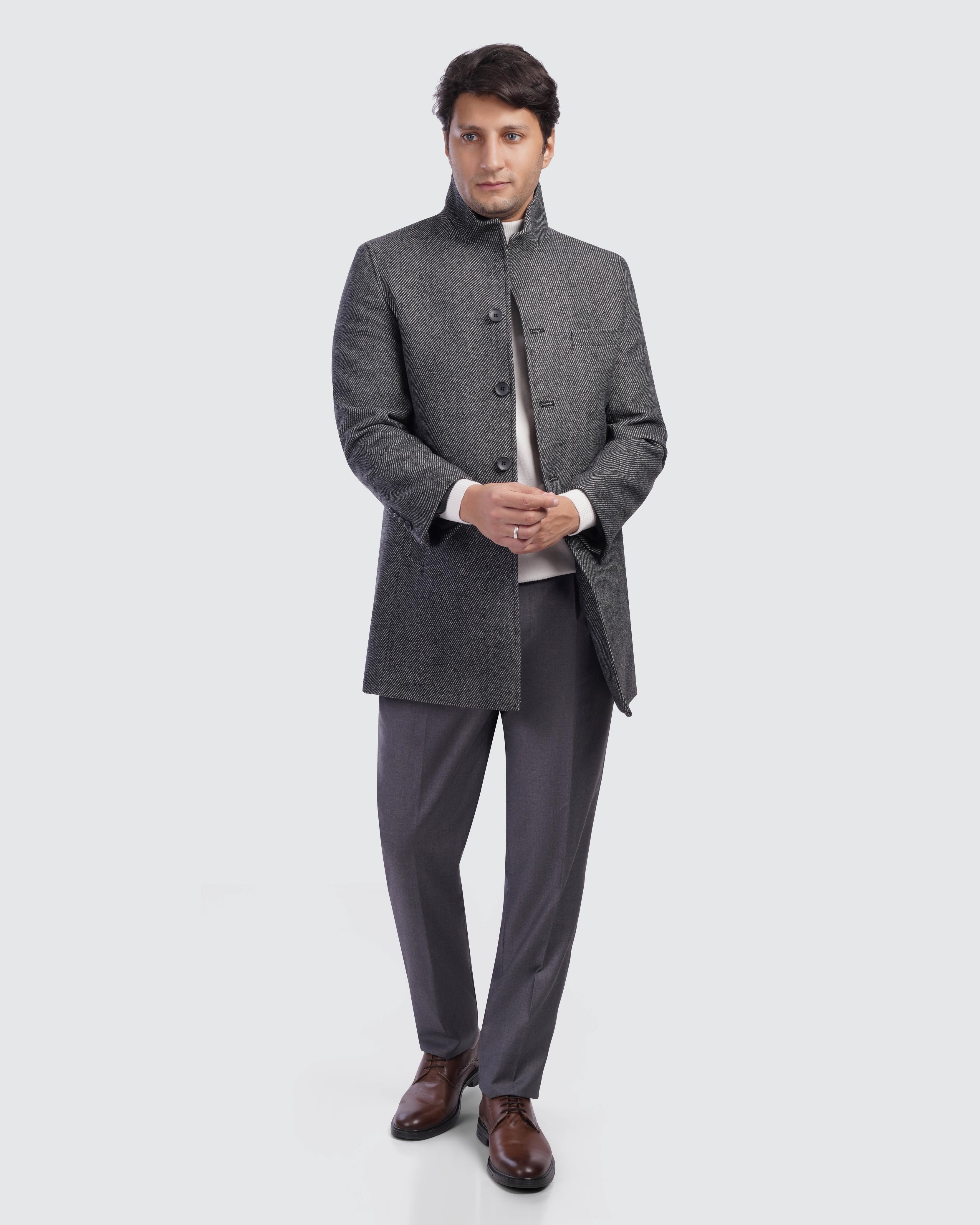 Textured Stand Collar Coat