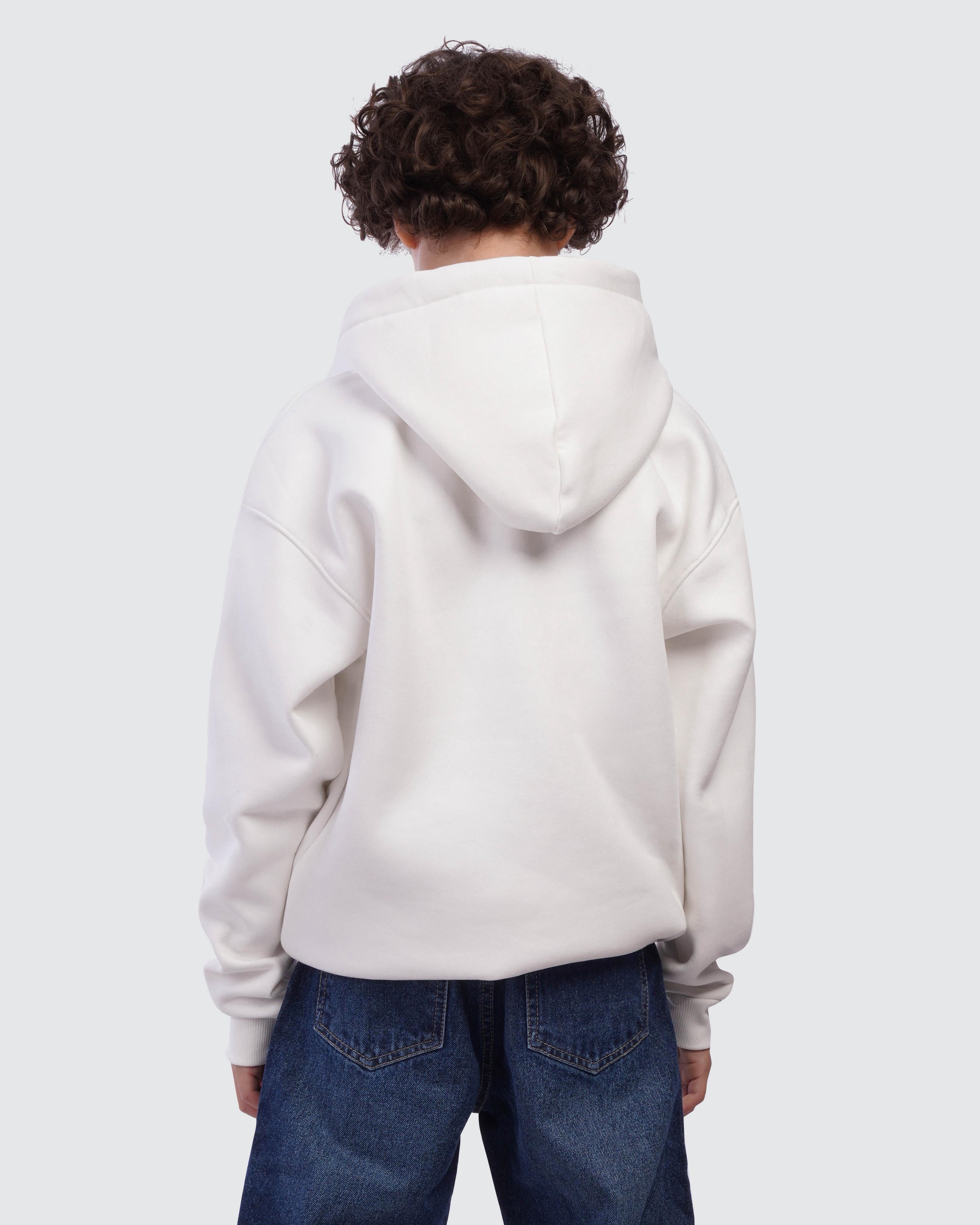 Kids White Printed Hoodie