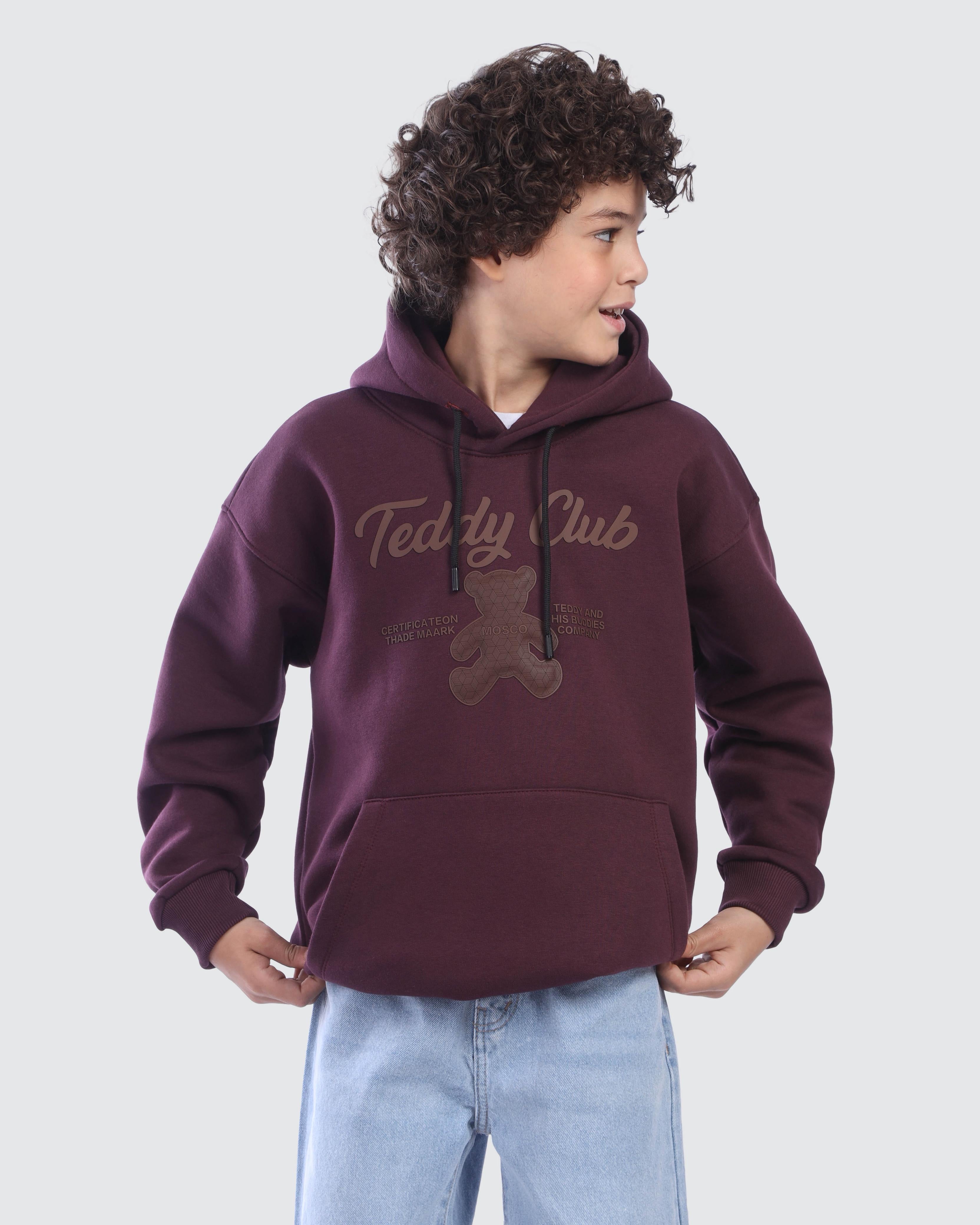 Kids Burgundy Teddy Club Hoodie