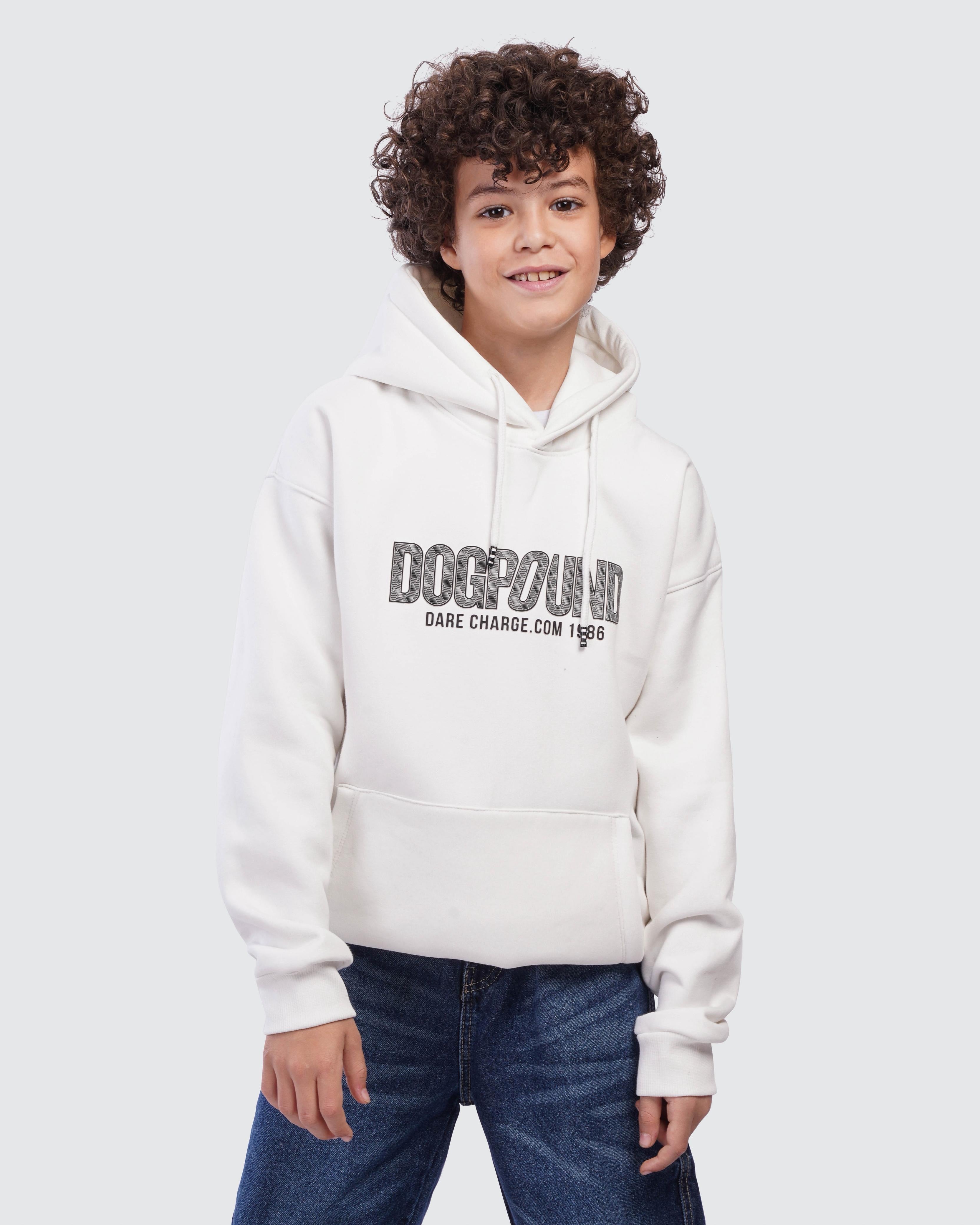Kids White Printed Hoodie