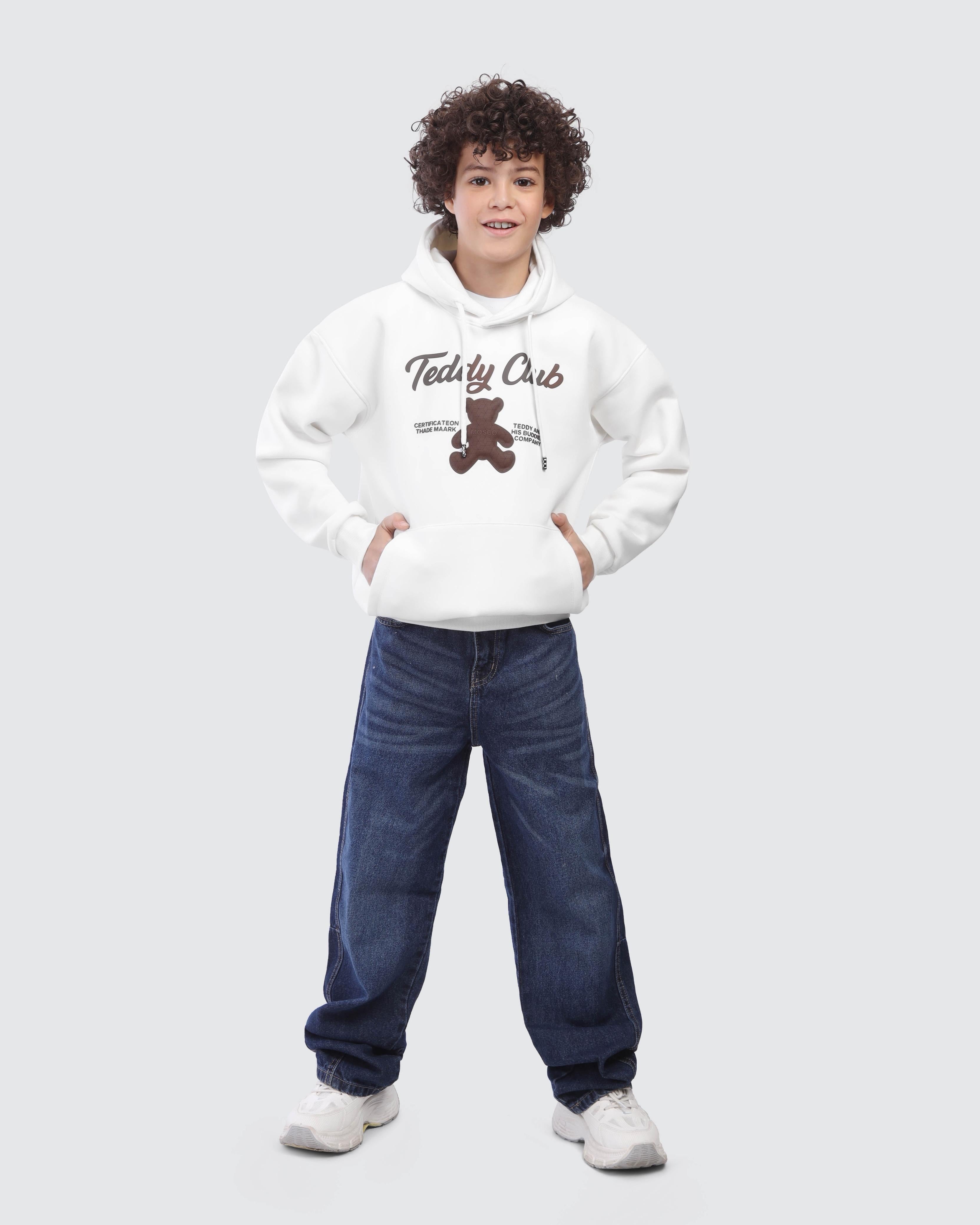 Kids White Teddy Club Hoodie