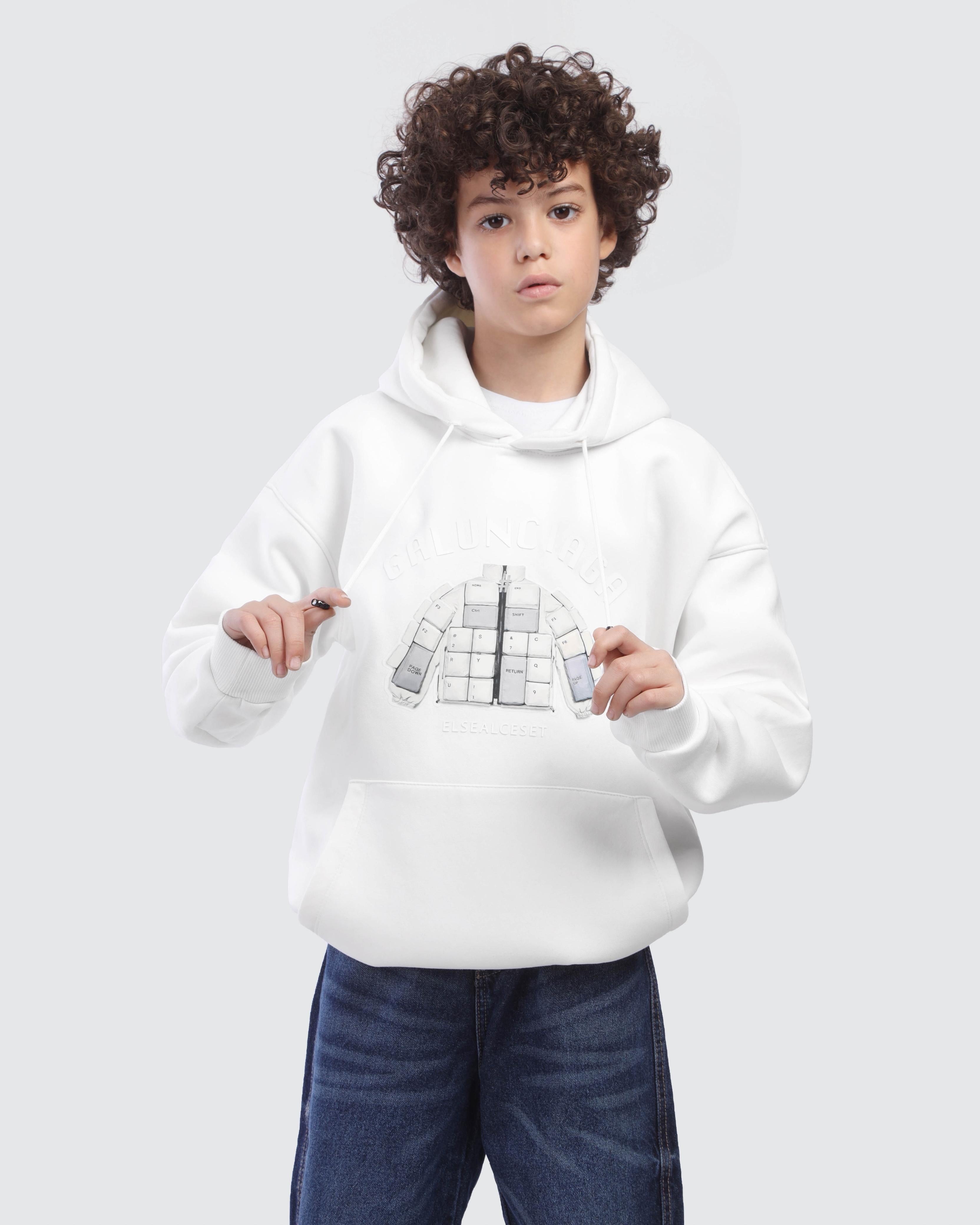 Kids White Graphic Hoodie