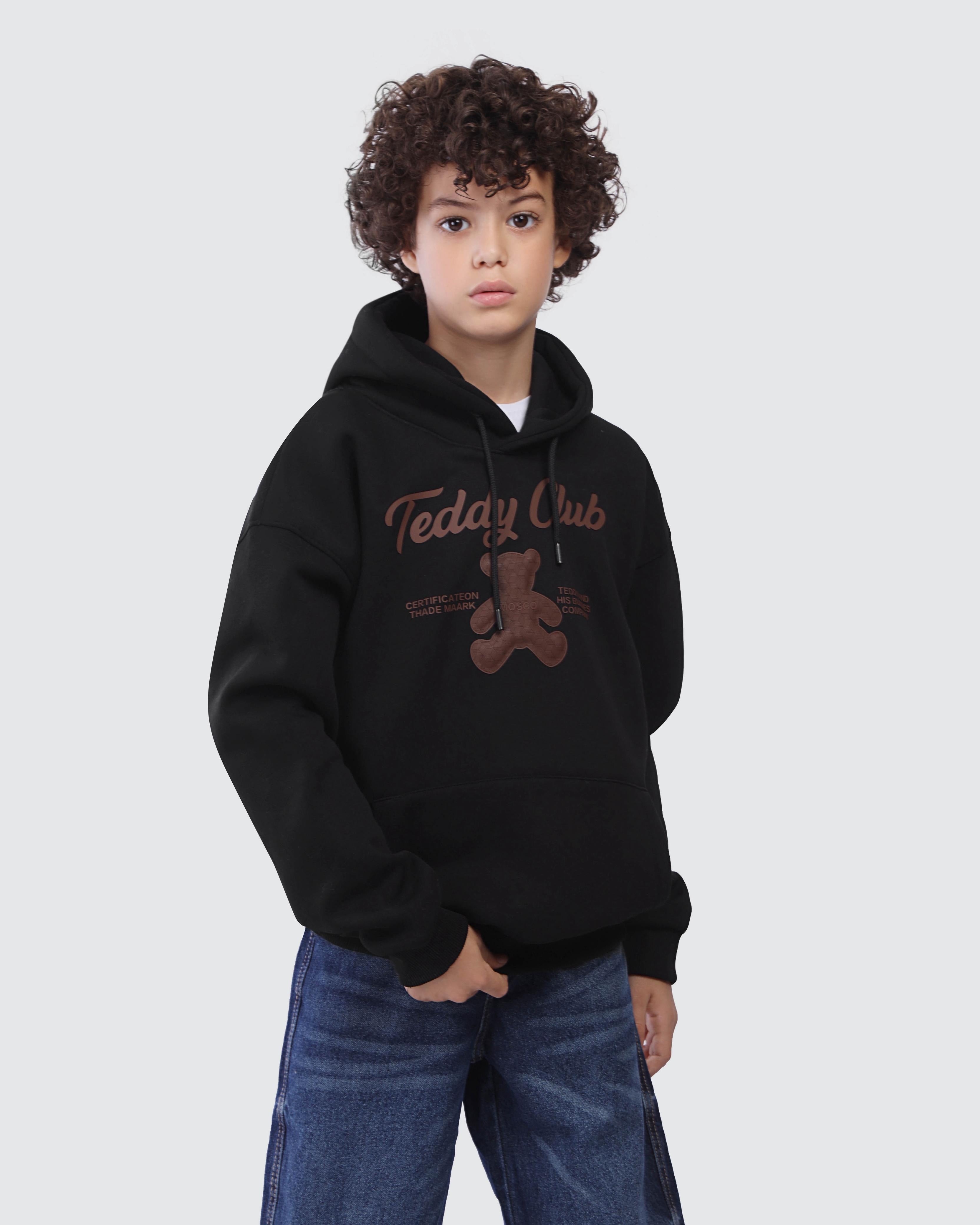 Kids Black Teddy Graphic Hoodie