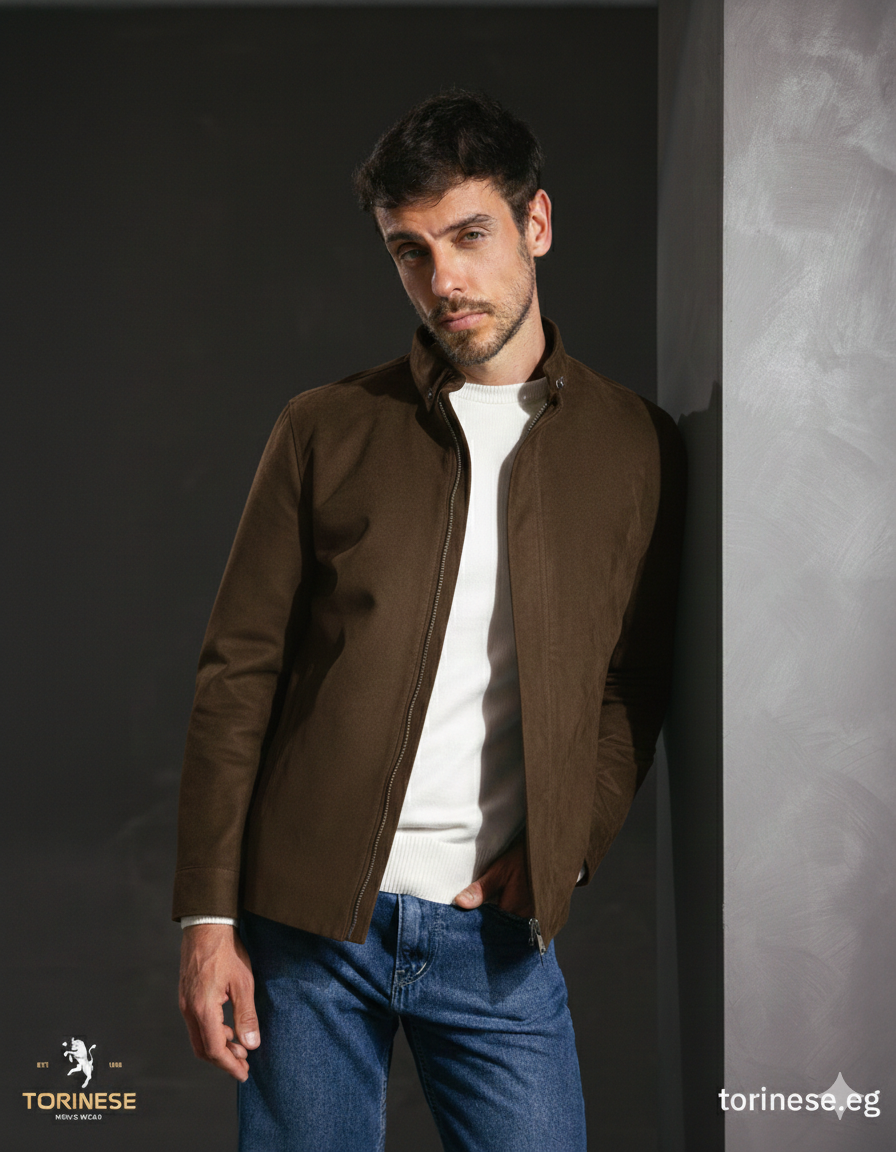 Brown Suede-Finish Zip-Up Jacket