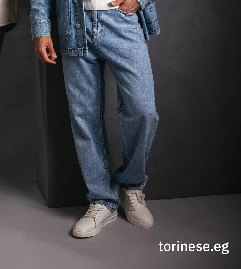 Ice Blue Wide-Leg Denim Jeans