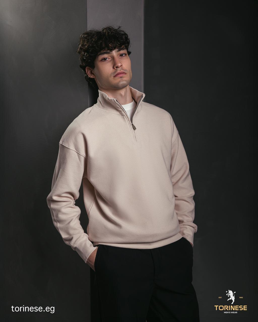 Beige Half-Zip Sweatshirt