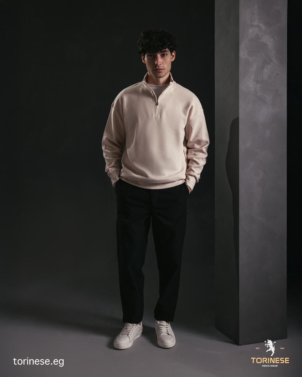 Beige Half-Zip Sweatshirt