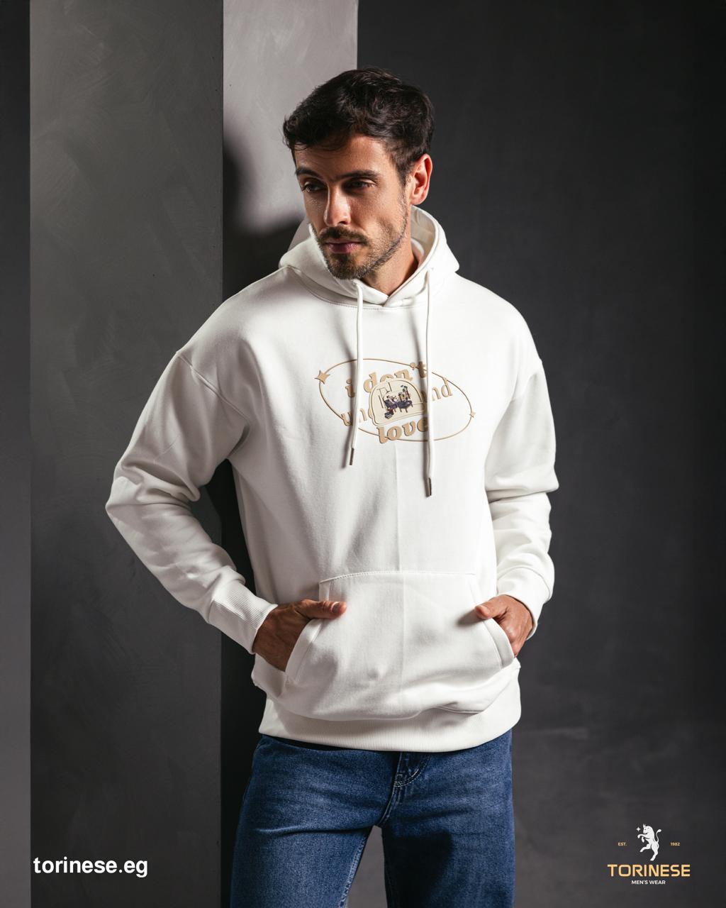 White Graphic Printed Hoodie