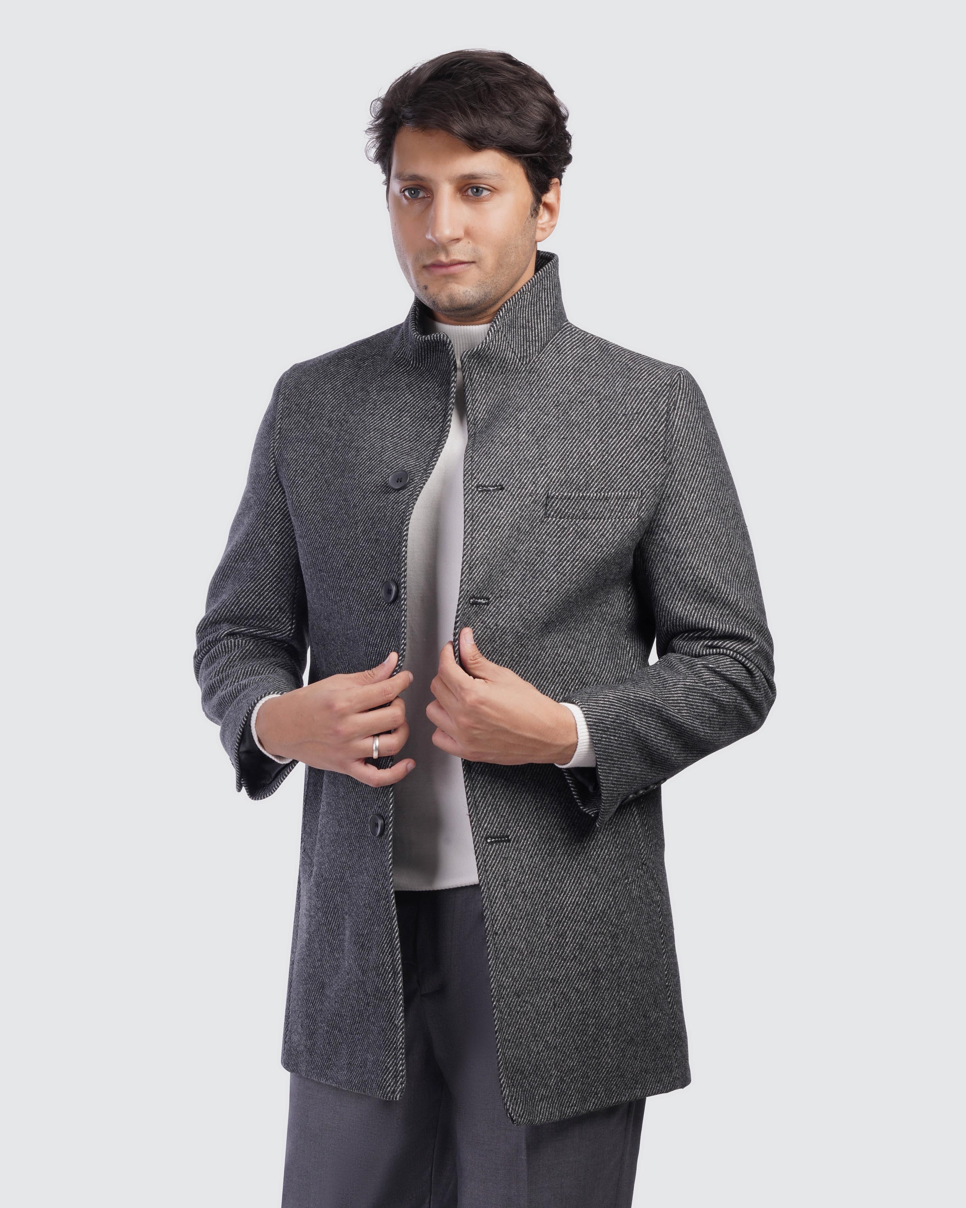 Textured Stand Collar Coat