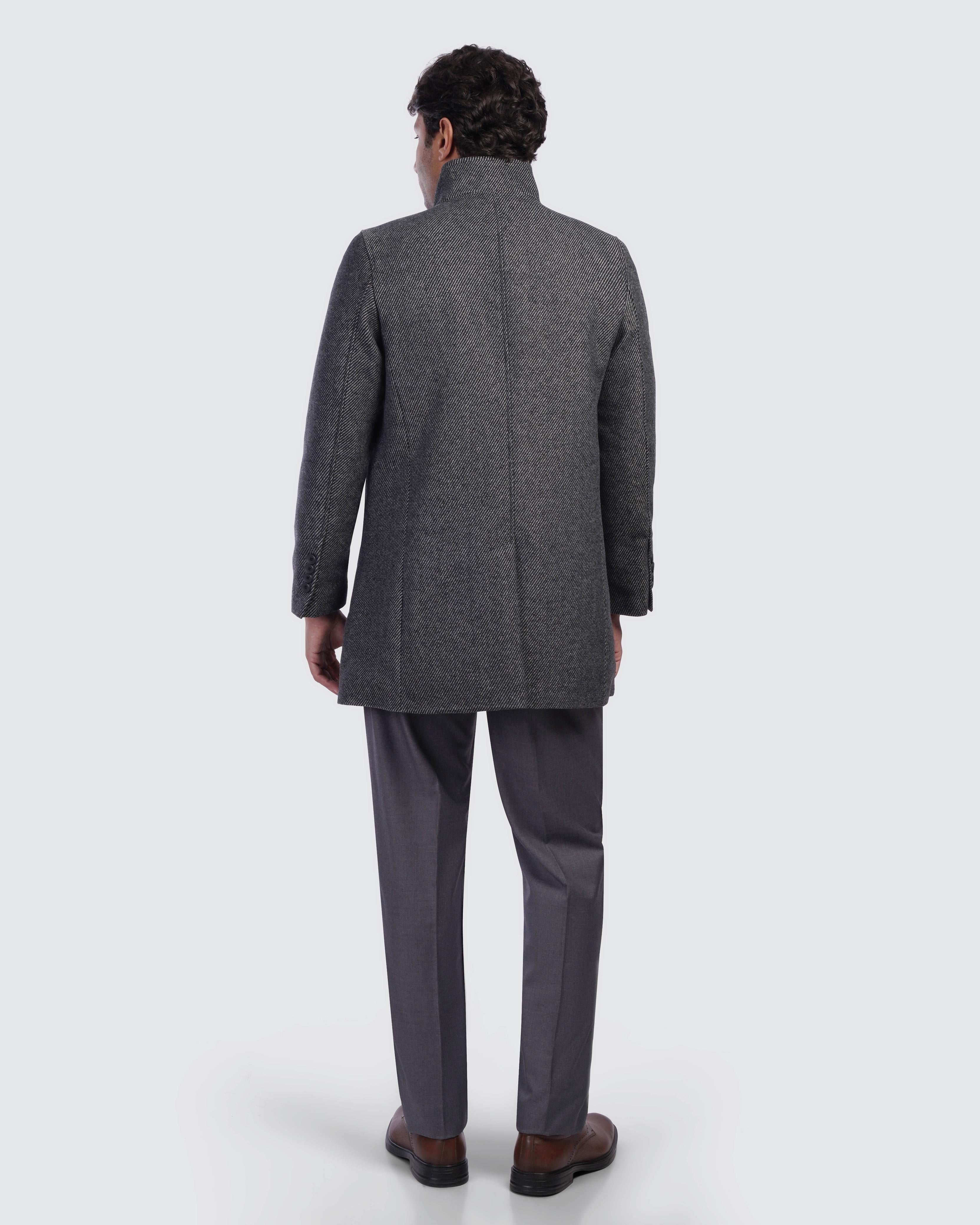 Textured Stand Collar Coat