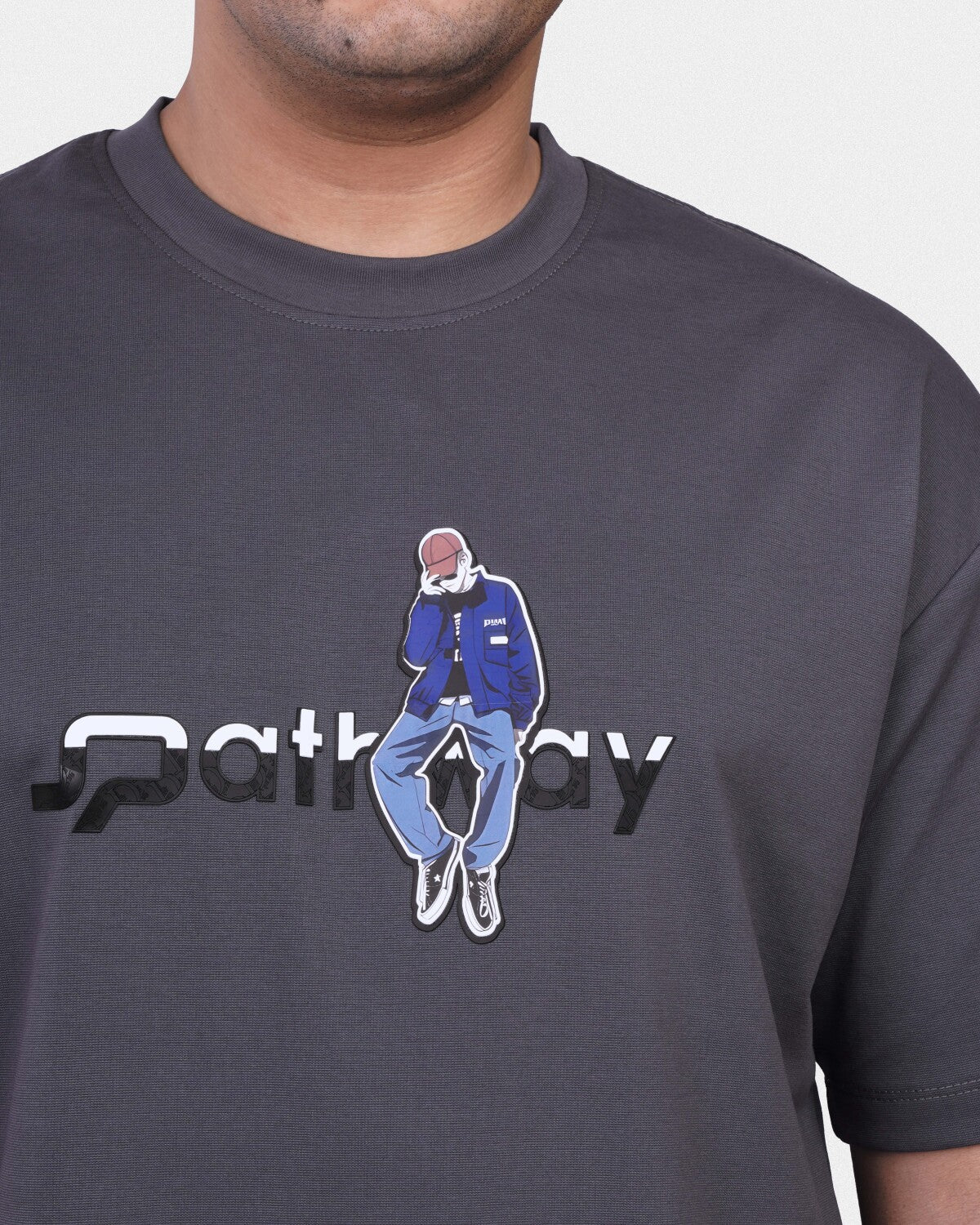 TORINESE "Pathway" Urban Illustration Charcoal Grey Oversize Tee
