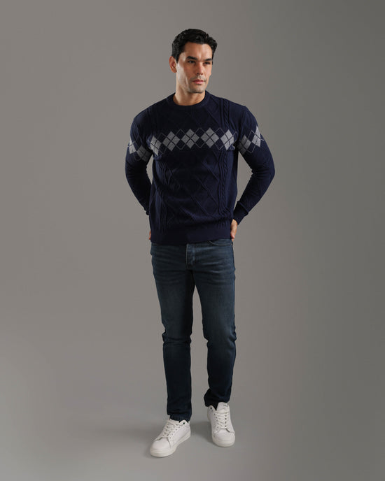 Navy Argyle Knit Pullover