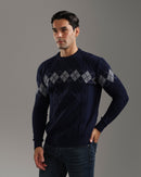 Navy Argyle Knit Pullover