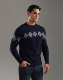 Navy Argyle Knit Pullover