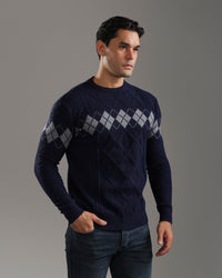 Navy Argyle Knit Pullover