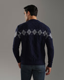 Navy Argyle Knit Pullover