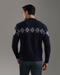 Navy Argyle Knit Pullover