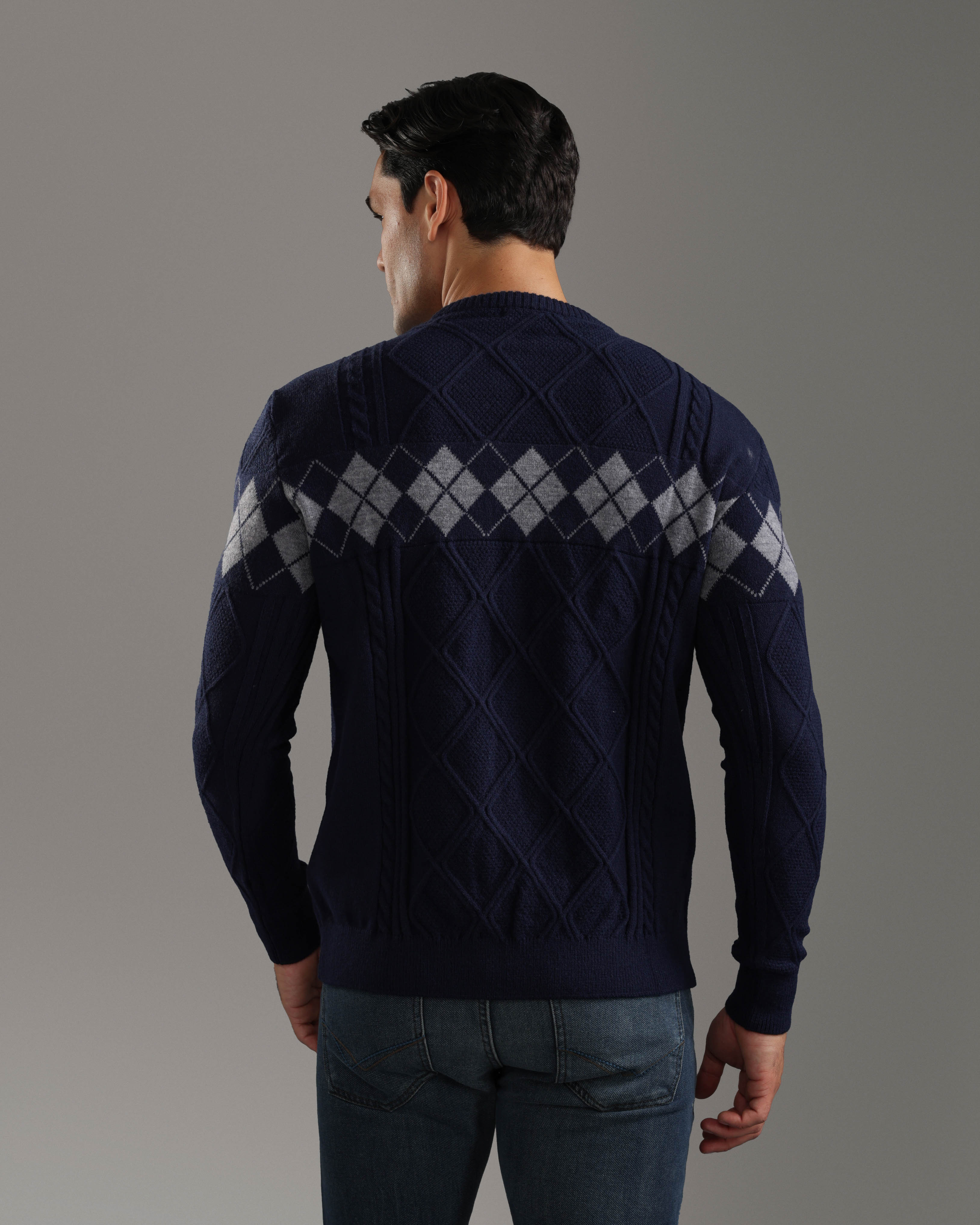 Navy Argyle Knit Pullover