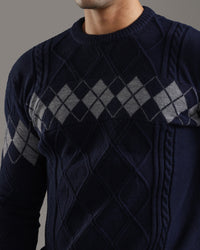 Navy Argyle Knit Pullover