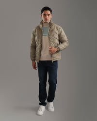 Taupe Beige Quilted Puffer Jacket