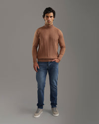 Camel Cable Knit Turtleneck Pullover