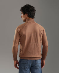 Camel Cable Knit Turtleneck Pullover