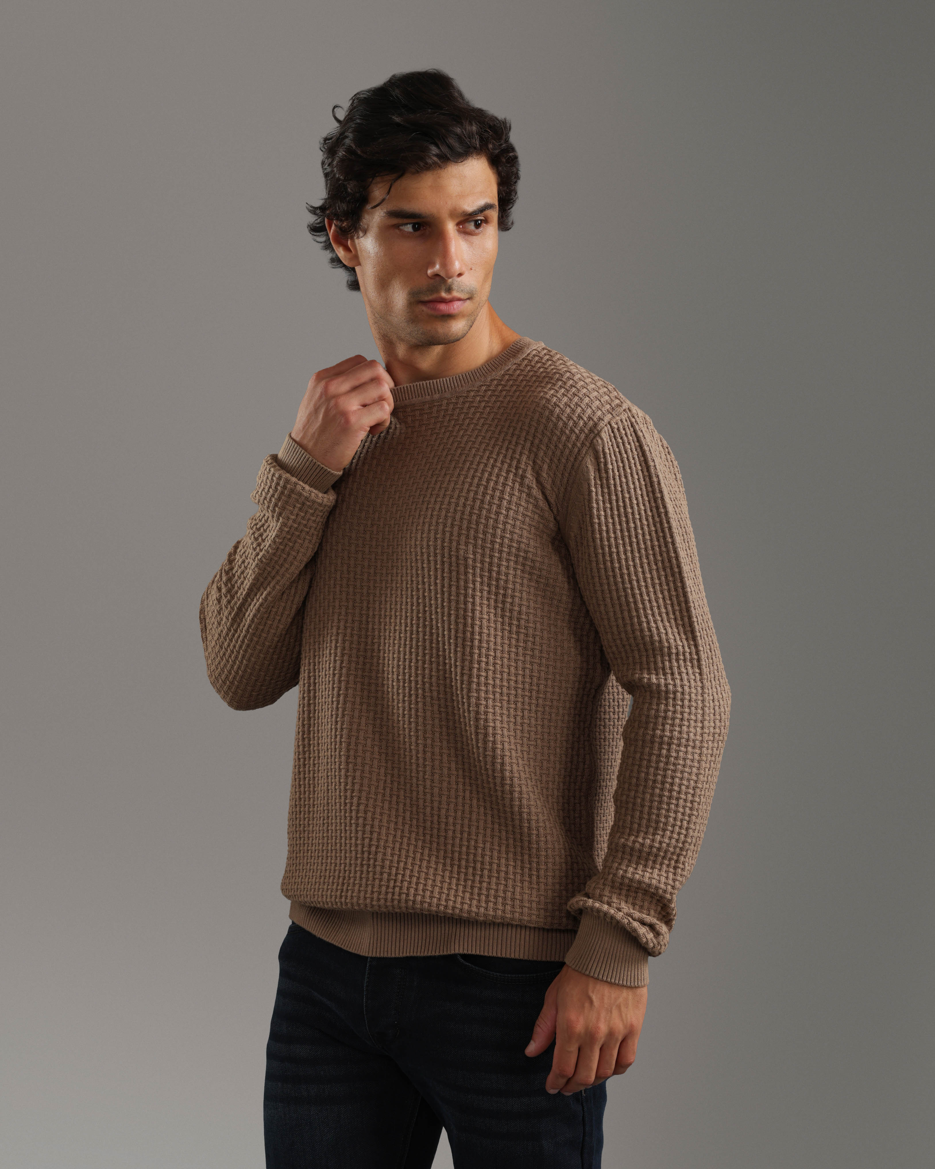Beige Textured Knit Sweater