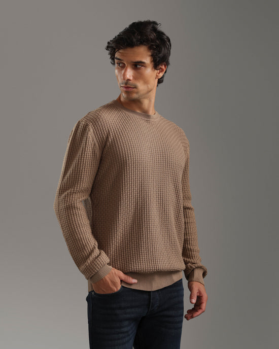 Beige Textured Knit Sweater