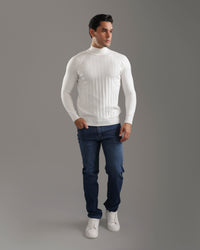 Off White Cable Knit Turtleneck Sweater