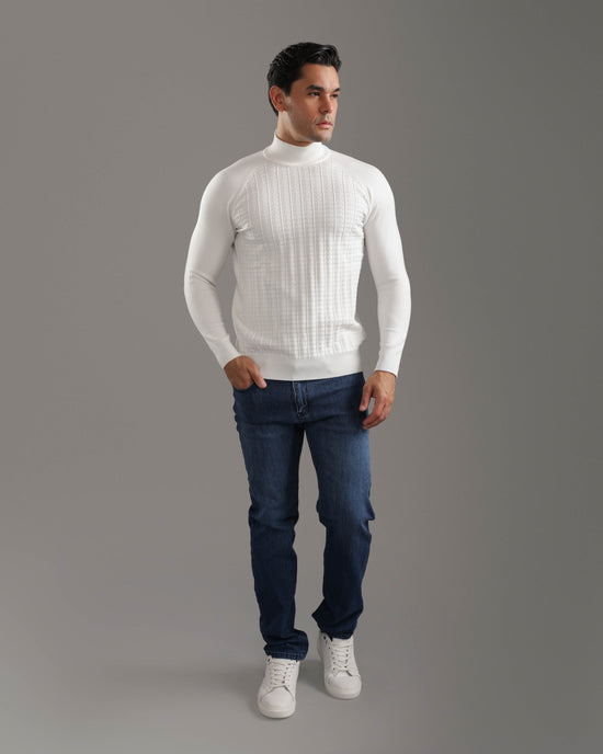 Off White Cable Knit Turtleneck Sweater
